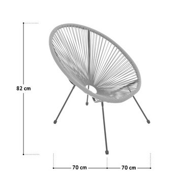 SVITA Balkonset BALI, (Set, Set aus 2x Sessel, 1x Tisch), Garten-Möbel Set, Sitzgruppe, Terrasse, Polyrattan, Grau