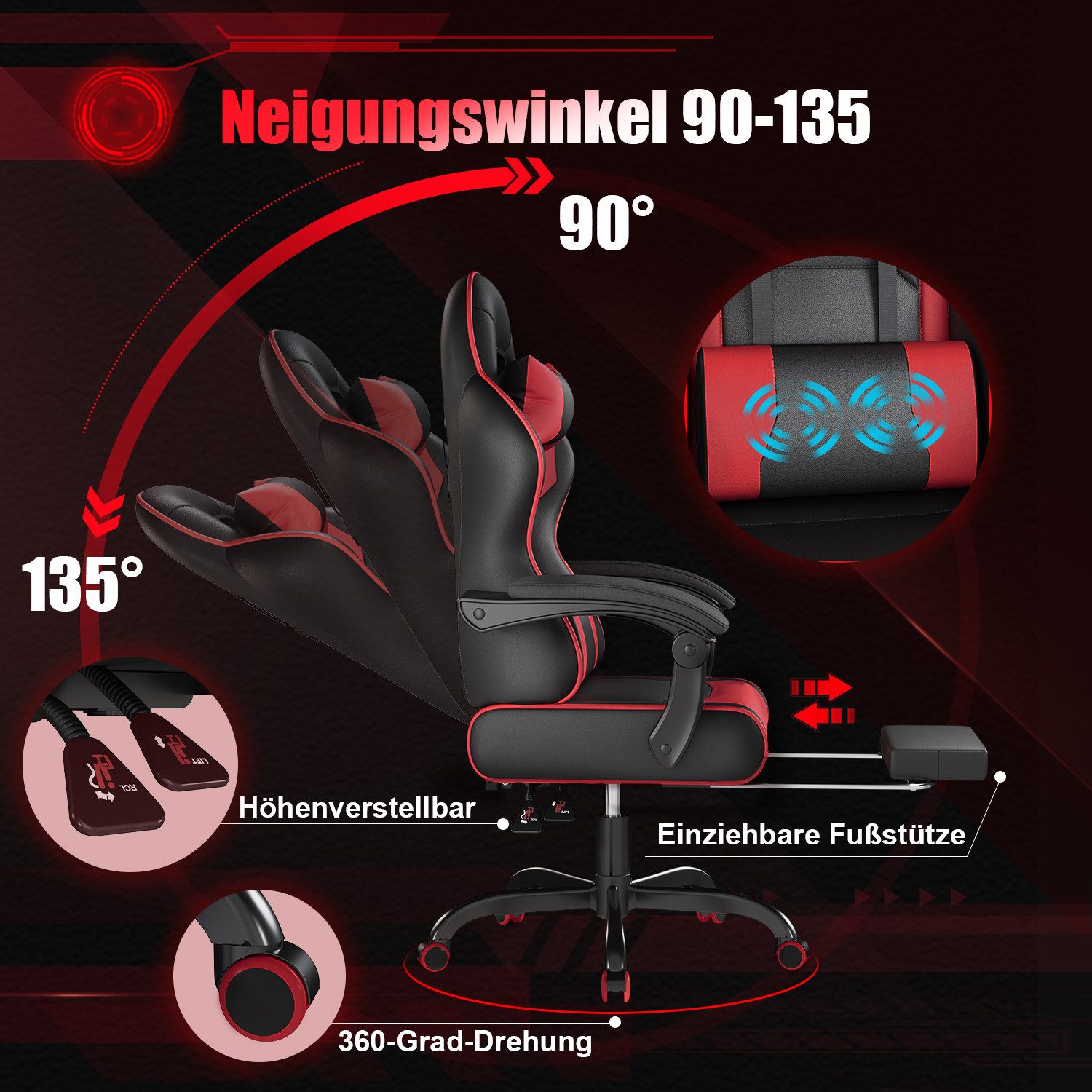 HOMALL Gaming-Stuhl Massage Bürostuhl mit Fußstütze,Kopfstütze Gaming Chair günstig online kaufen