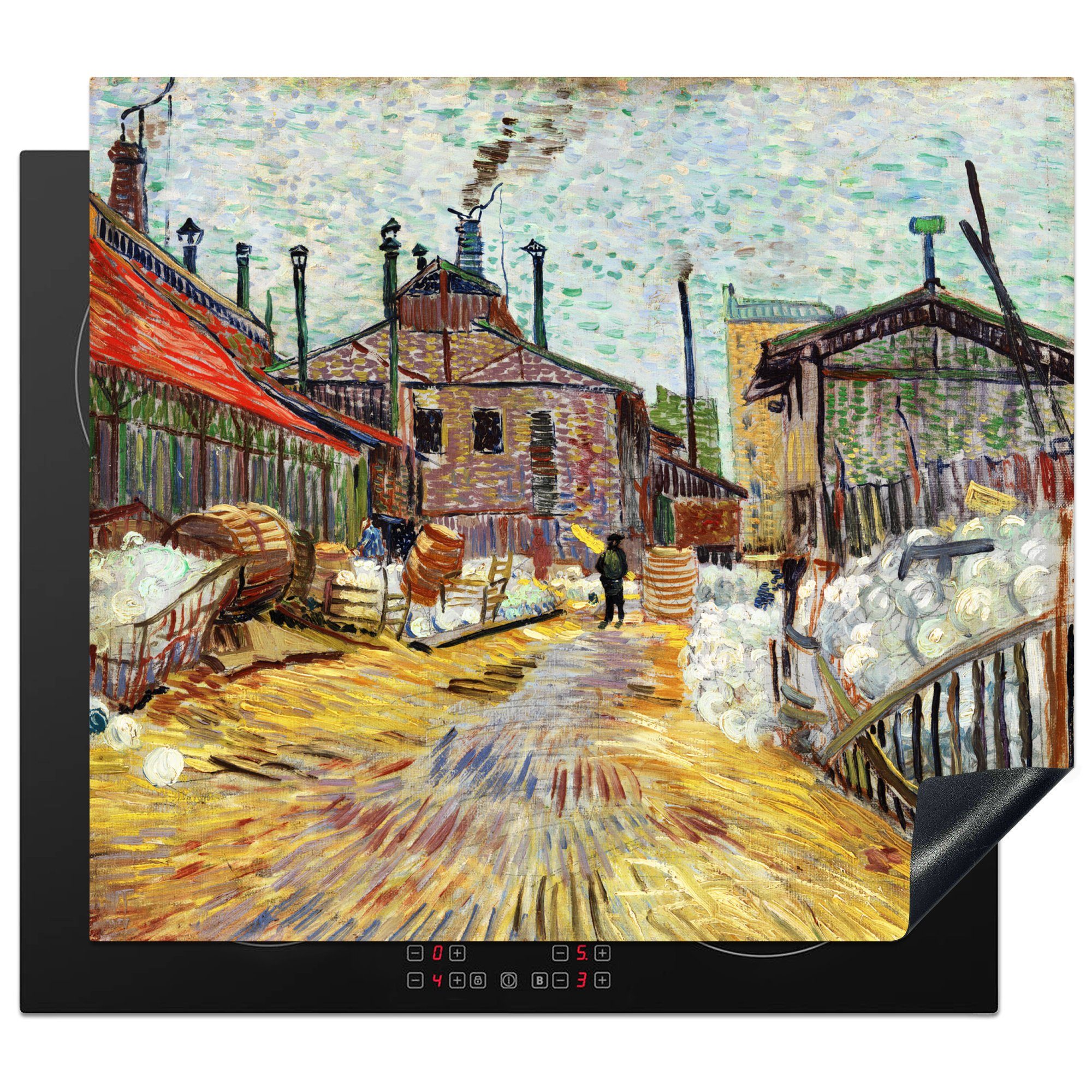 MuchoWow Herdblende-/Abdeckplatte Die Fabrik in Asnieres - Vincent van Gogh, Vinyl, (1 tlg), 59x52 cm, Ceranfeldabdeckung für die küche, Induktionsmatte
