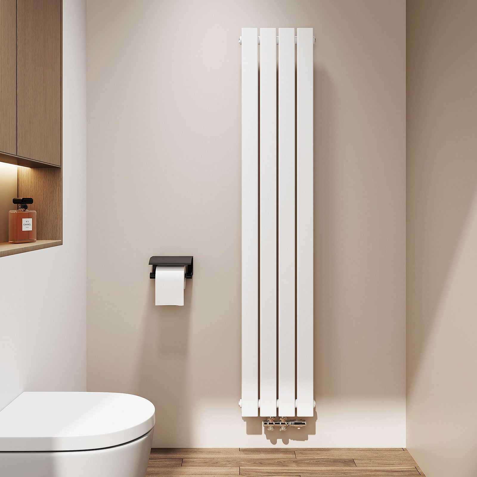 EMKE Heizkörper Anthrazit/Weiß Einlagig Flach Design Paneelheizkörper Breite: 30cm, Vertikal, Mittelanschluss 501W für 7 qm Raum