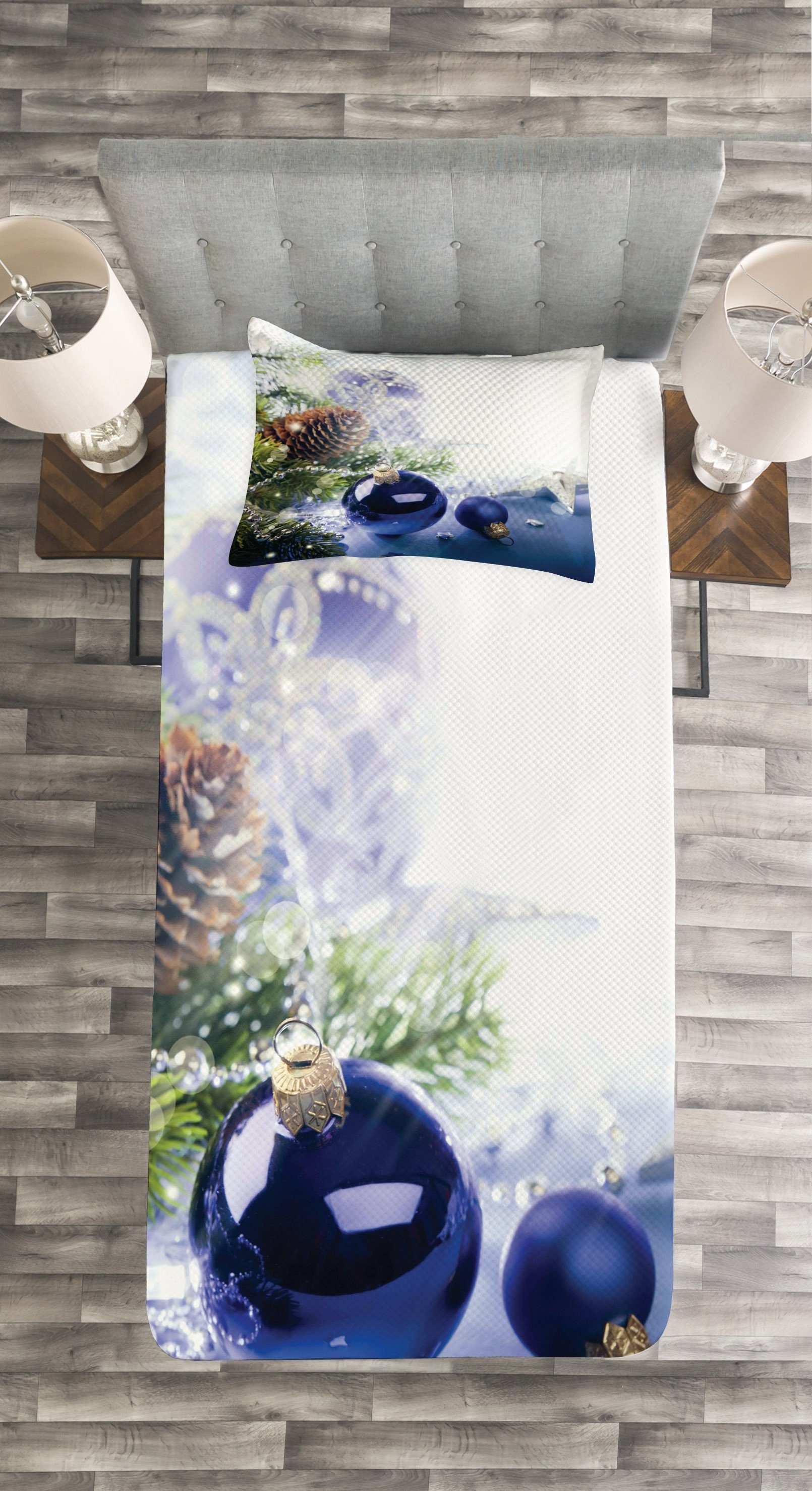 Zier getönten Weihnachten Waschbar, mit Kissenbezügen Blau Tagesdecke Abakuhaus, Set