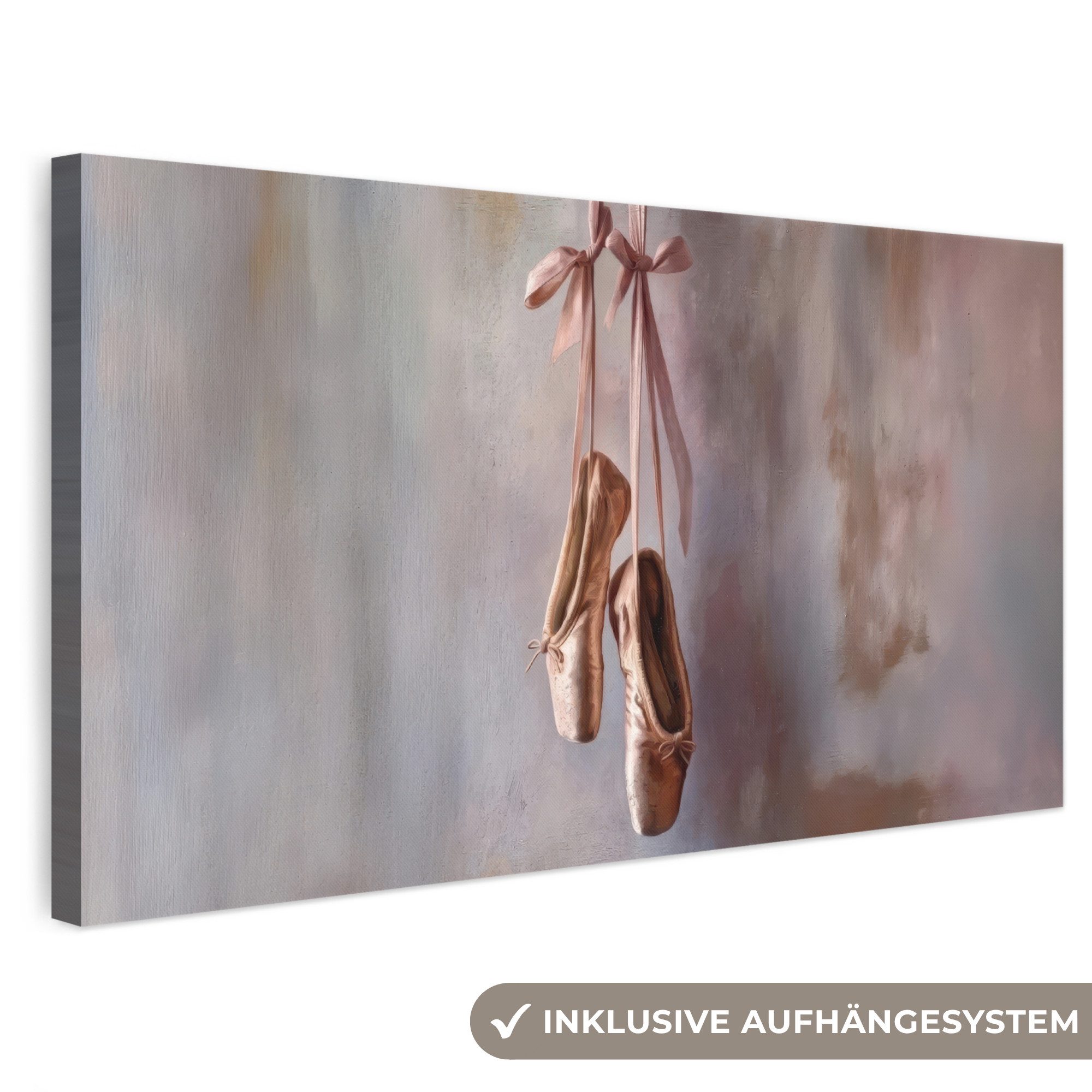 OneMillionCanvasses® Leinwandbild Panorama Ballettschuhe - Satin - Erdtöne, Fotodruck (1 St), Deko für Wohnzimmer Schlafzimmer Küche 80x40 cm
