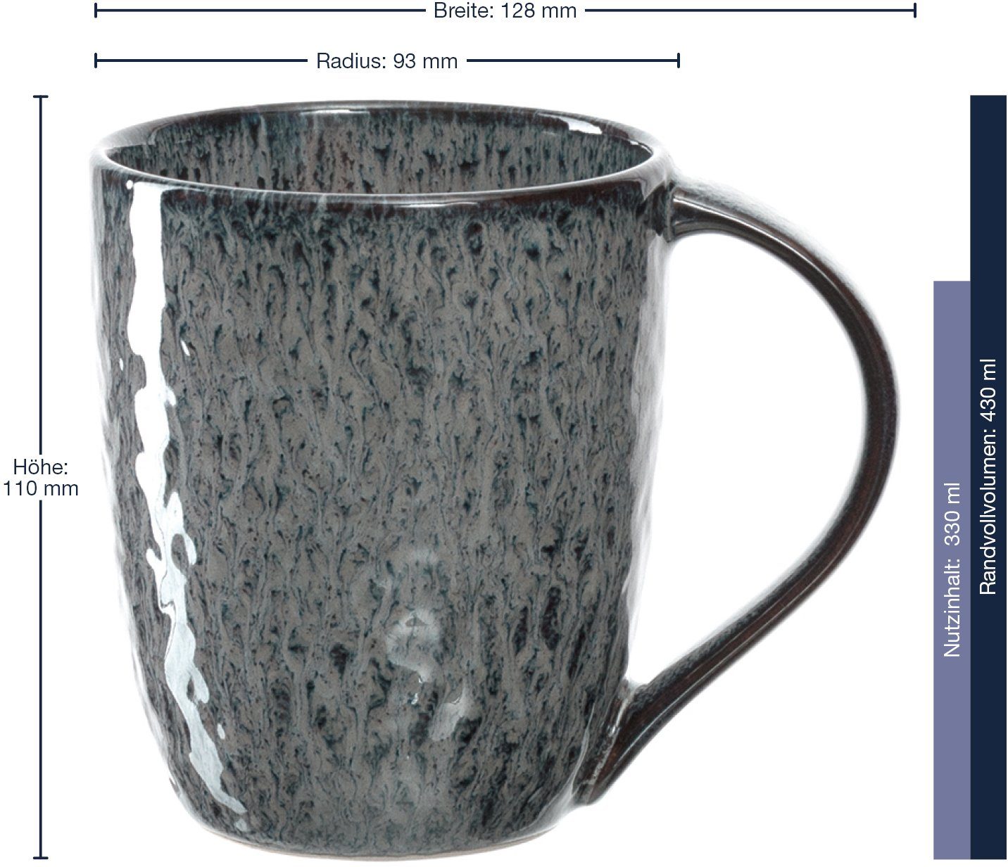 LEONARDO Becher Matera, Keramik, 430 ml, 6-teilig anthrazit