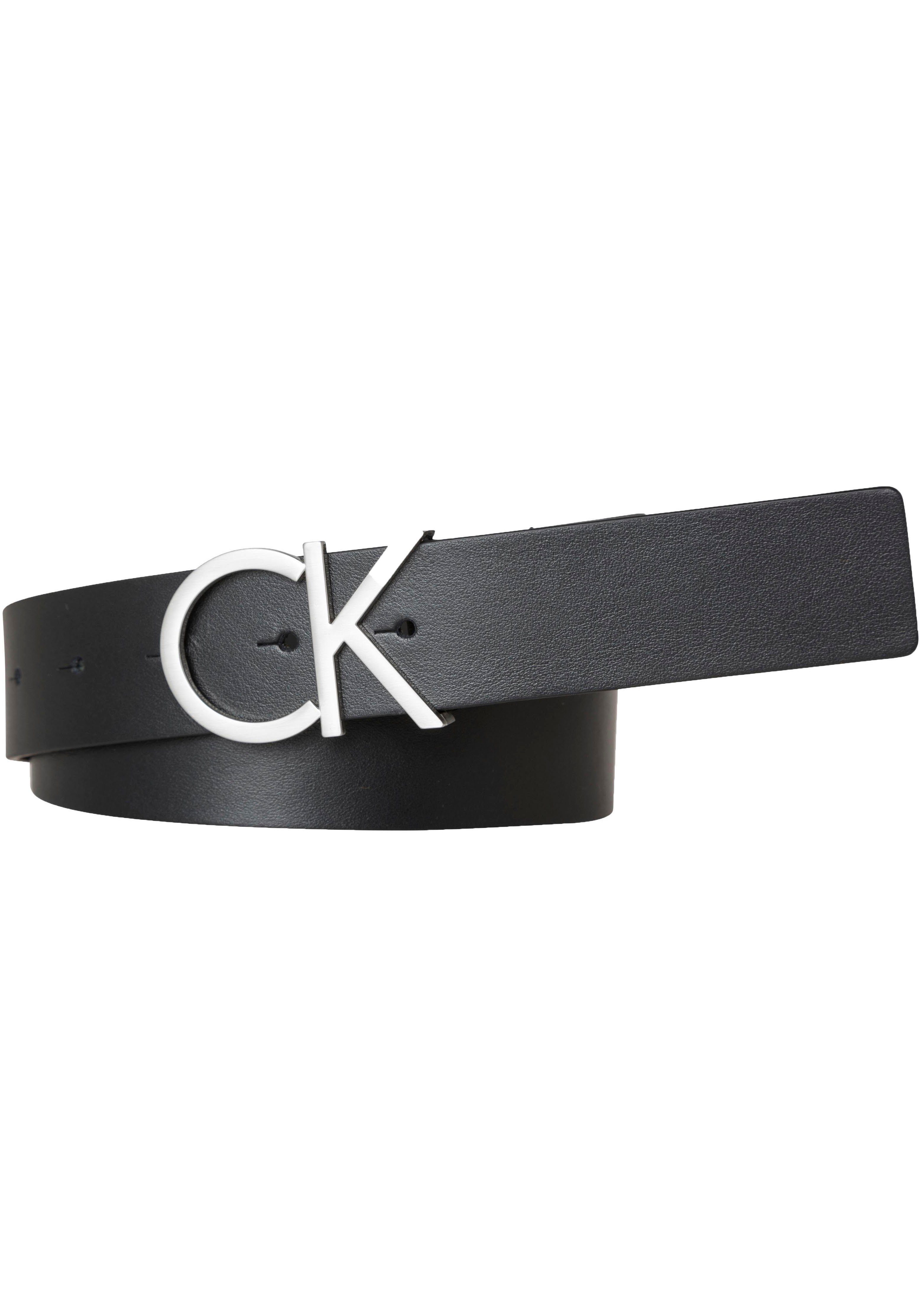 BELT Calvin Klein Ledergürtel 3.5CM schwarz_silber ADJ.LOGO CK