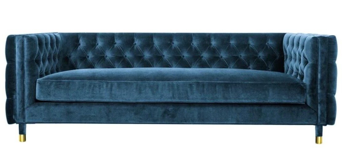 Xlmoebel Chesterfield-Sofa Luxus Blaue Samt Dreisitzer Polstermöbel für Wohnzimmer und Praxi, 1 Teile, Made in Europa