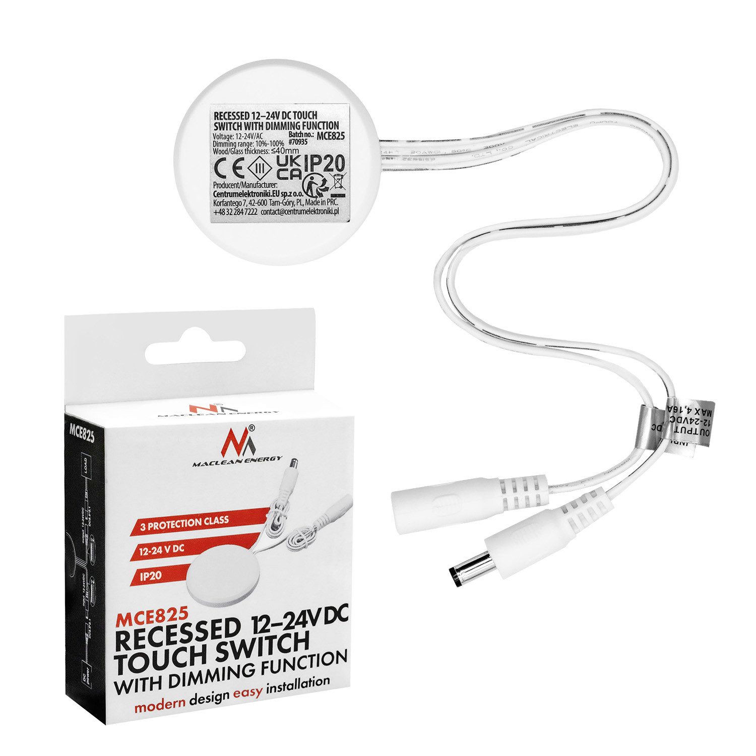 Maclean Schalter MCE825 Touch-Schalter für die Einbauinstallation, für LED-Beleuchtung 12–24 V