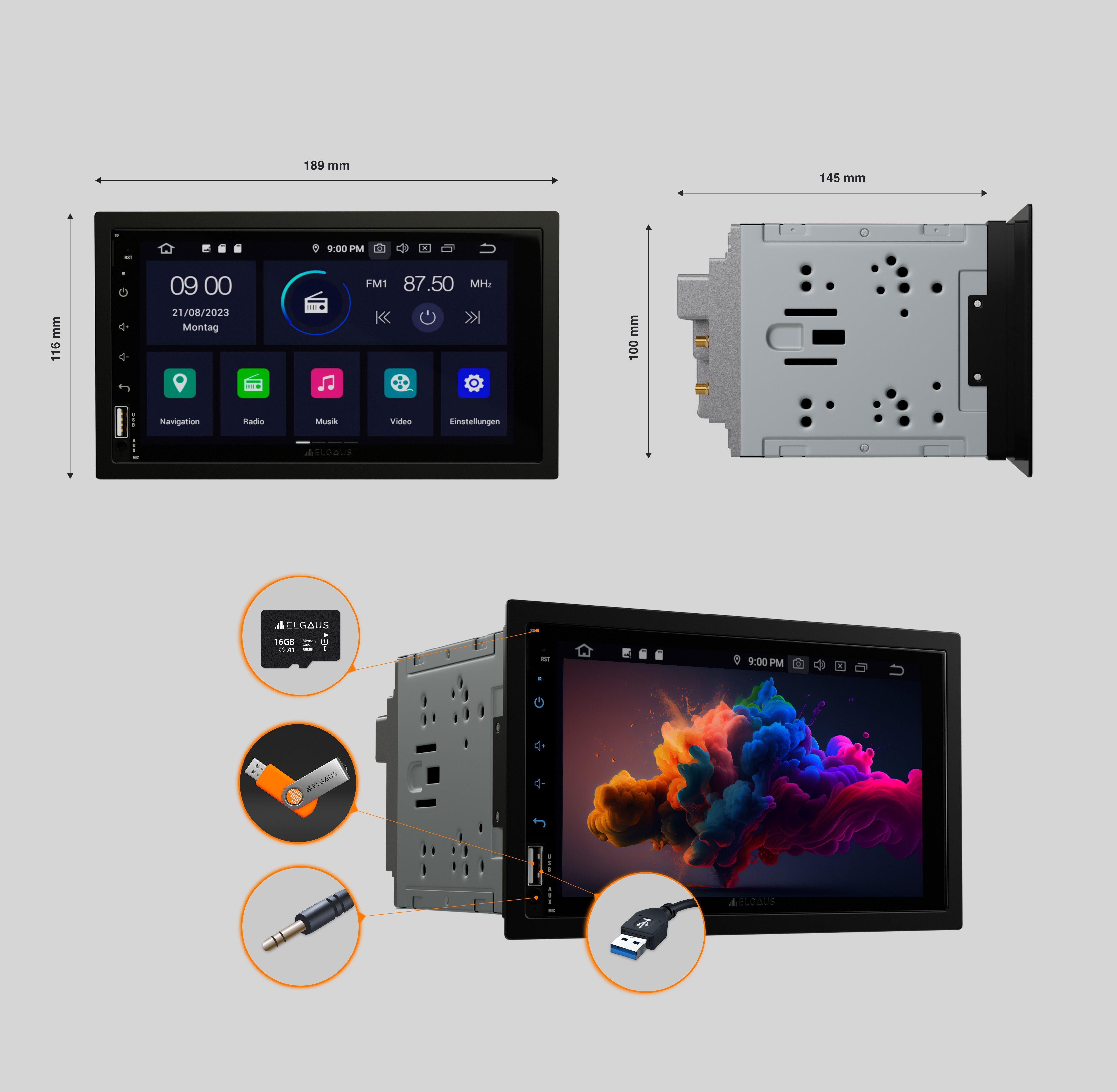 DAB, Digitalradio ELGAUS UKW, 11 (FM-Tuner ELGAUS RDS, CarPlay, DE/EN) Android SET Fernbedienung, 2 DIN RGB, 1 Auto, RDS, in (DAB), mit OM-270A Android universelles Manual Autoradio