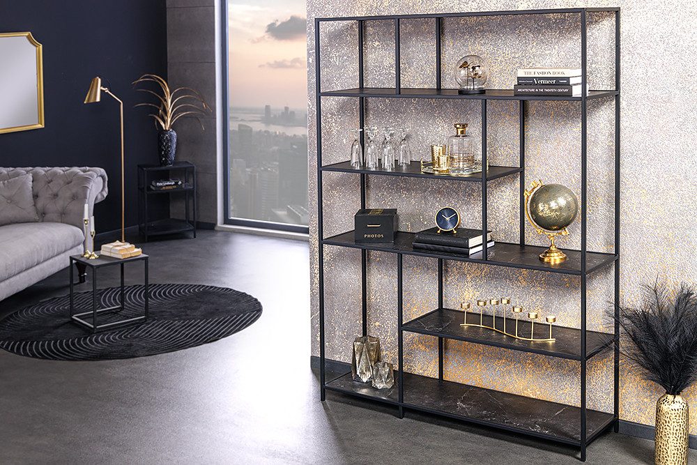 riess-ambiente Bücherregal SLIM LINE 185x135cm graphit / schwarz, Einzelartikel 1-tlg., Wohnzimmer · Design · Metall · mit Ablage · Industrial