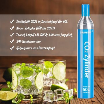 Homewit Wassersprudler CO2 Zylinder, 425g Kohlensäure, Für bis zu 60 L pro Füllung, (Set, 1-tlg., 1 Stück CO2-Zylinder), Geeignet für SodaStream Wassersprudler usw