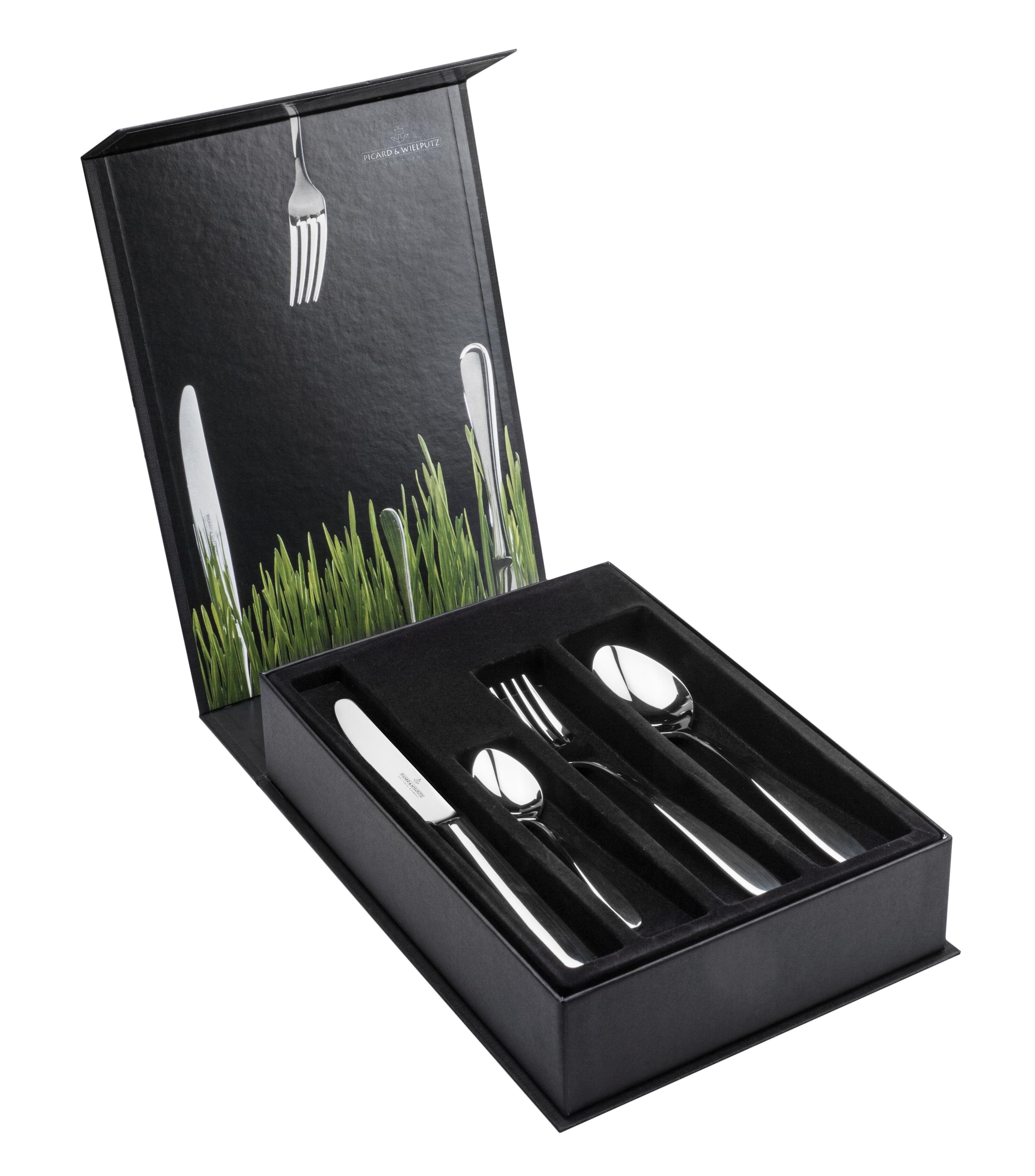 Picard & Wielpütz Solingen Besteck-Set Rossini (30-tlg), 6 Personen, Edelstahl 18/10, Vintage-Look, Stone washed, inkl. Klappetui