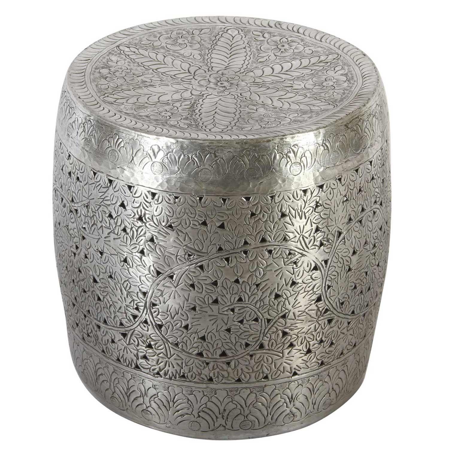 Casa Moro Beistelltisch Orientalischer Tisch Hocker Silber Zarifa Ø 38cm Aluminium gehämmert (1 Tisch), runder Sofatisch marokkanischer Stil, ein Couchtisch TSV7000 | Ablagetische