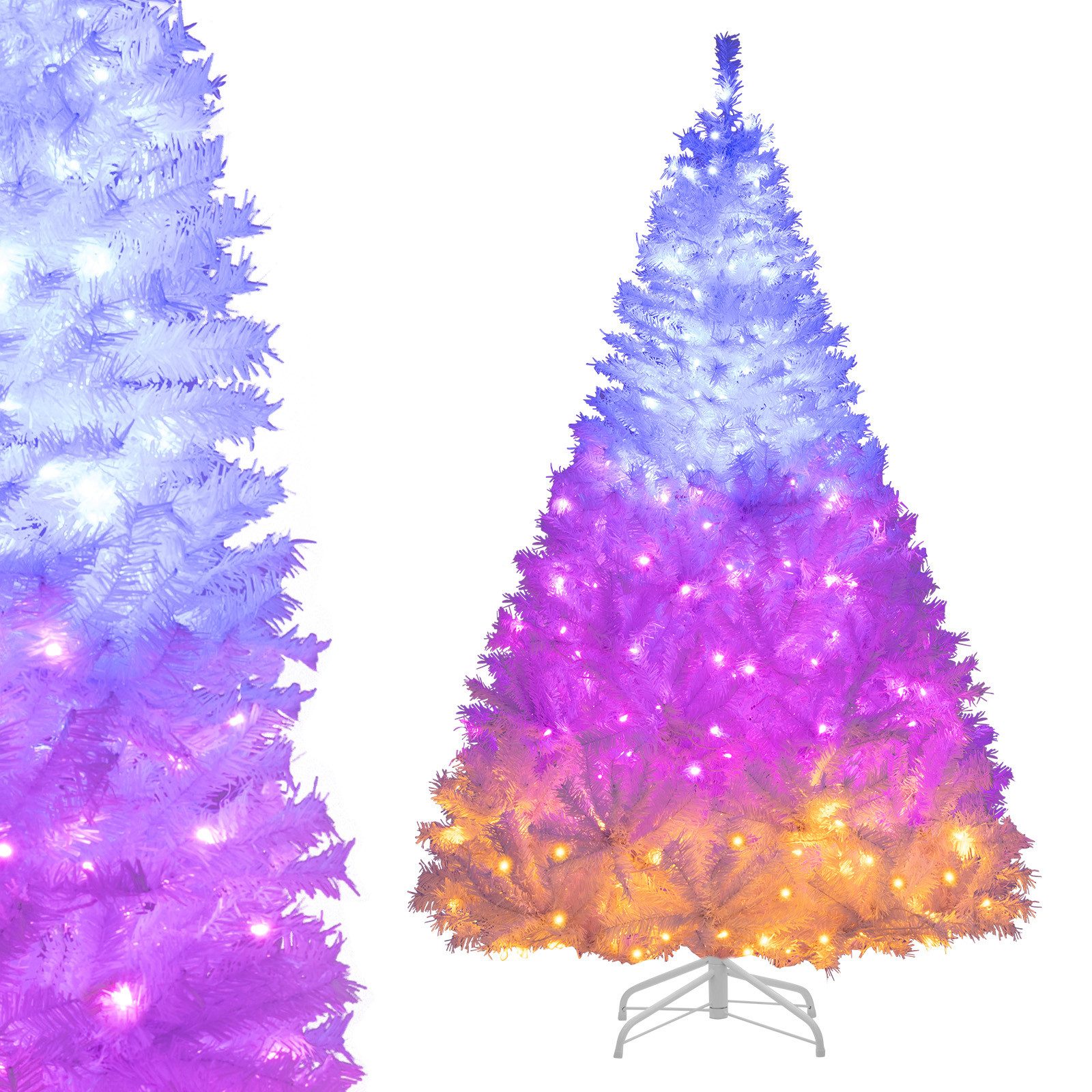 COSTWAY Künstlicher Weihnachtsbaum, 180cm, mit 3-farbigen LEDs & 11 Lichtmodi