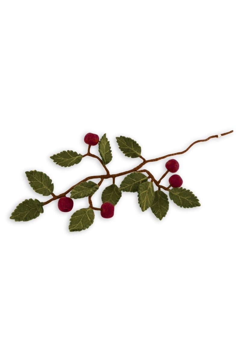 Gry & Sif Hängedekoration Filz-Dekozweig - ZIERÄPFEL - dunkelrot