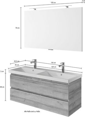 Saphir Badmöbel-Set Serie 4035 2-teilig, Keramik-Doppelwaschtisch mit LED-Spiegel, (Set), Doppel-Waschplatz inkl Türdämpfer, 120 cm breit, 2 Schubladen
