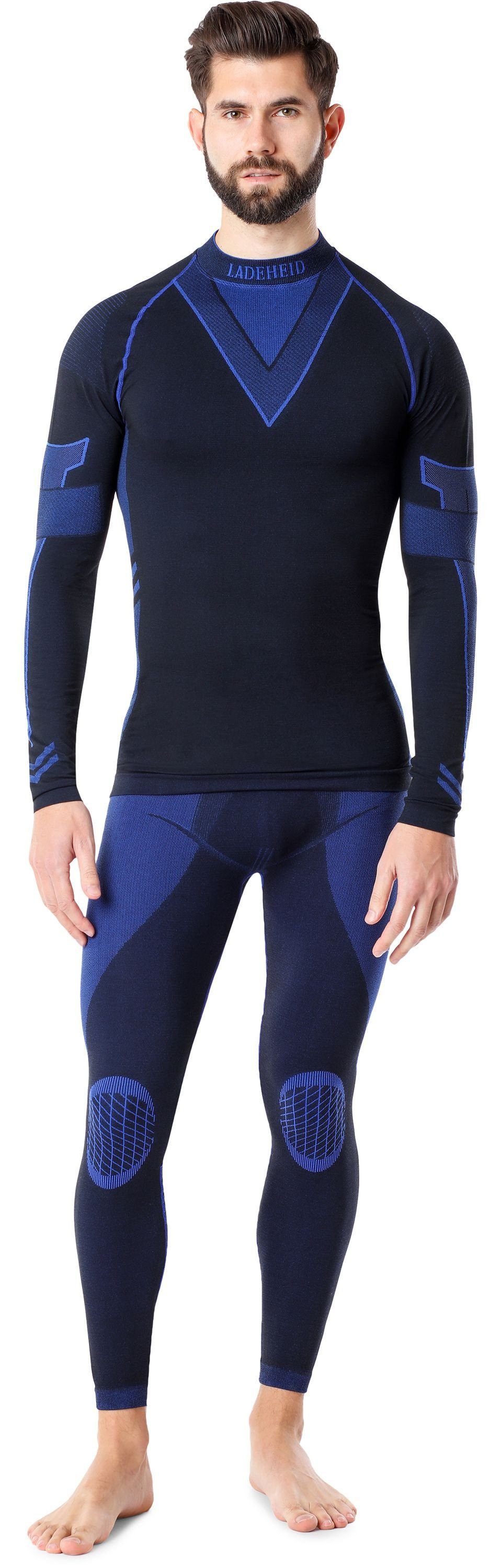 Ladeheid Funktionsunterhemd Herren Funktionsunterwäsche lang Shirt Unterhose Thermoaktiv LAGI003 (Set, mit Funktionsunterhose) Schwarz/Marineblau