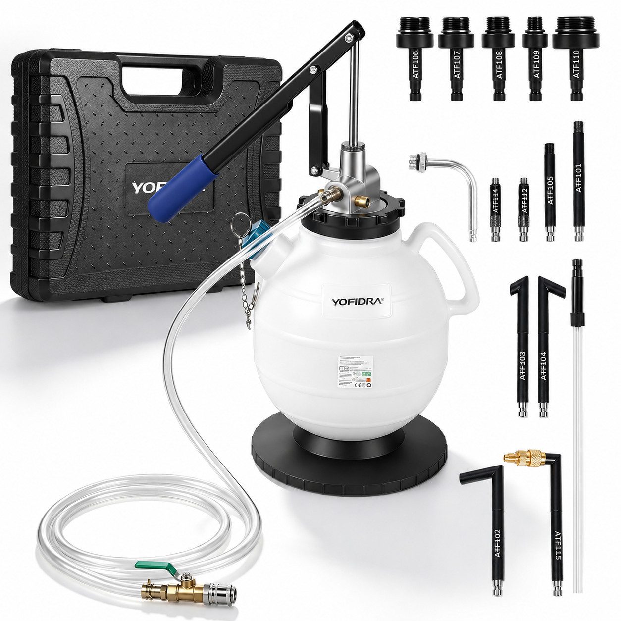 Yofidra Ölabsaugpumpe 7,5L Motoröl-Einfüll- und Absaugpumpen-Set mit 15 Adaptern & Koffer, Einfüllen und Absaugen in einem Gerät, standsicher und tragbar