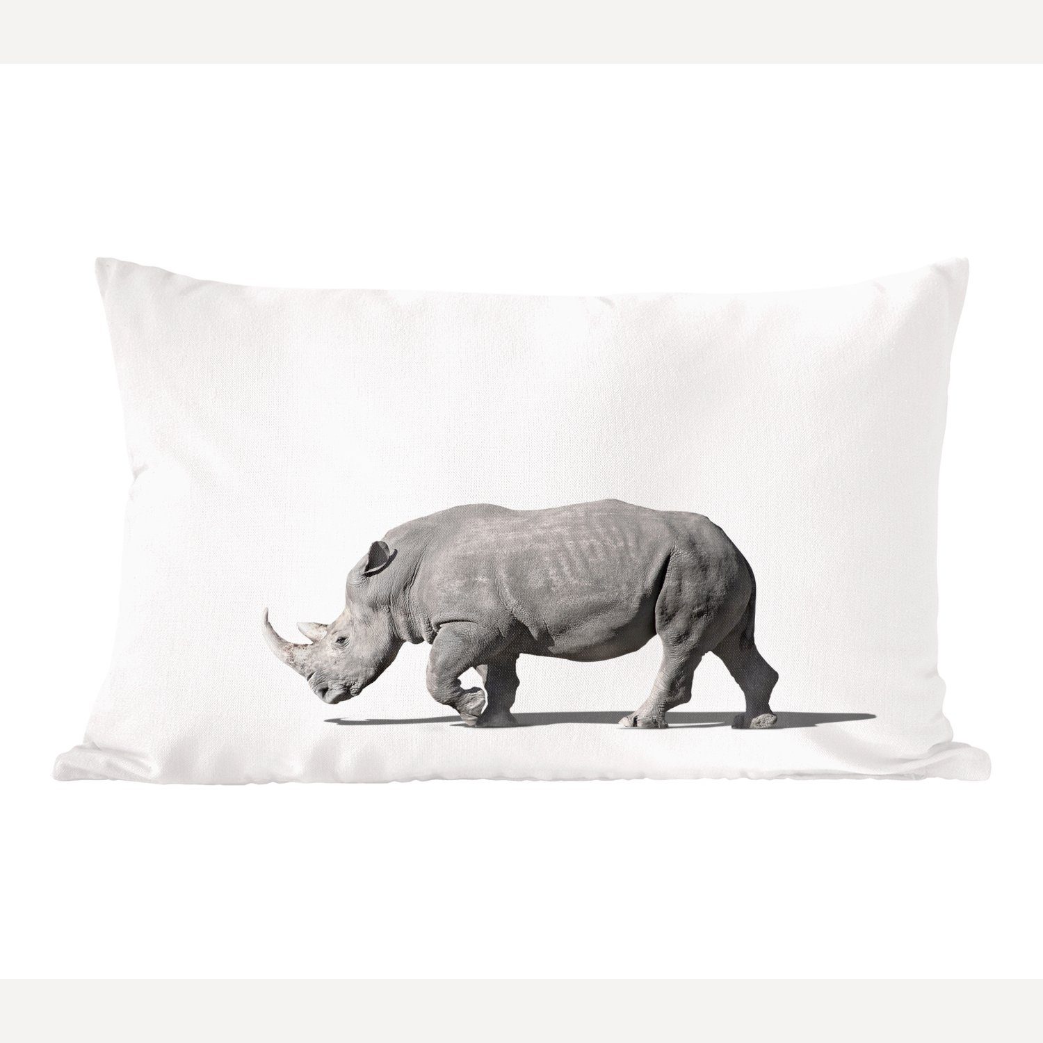 MuchoWow Dekokissen Rhinozeros - Tiere - Weiß, Wohzimmer Dekoration, Zierkissen, Dekokissen mit Füllung, Schlafzimmer