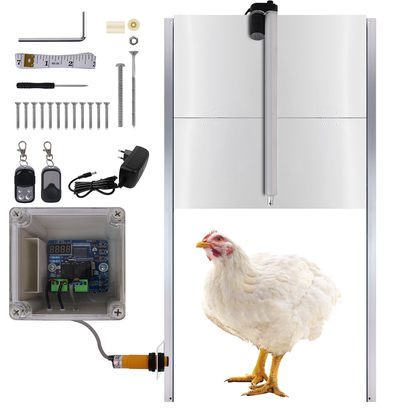 UISEBRT Hühnerstall »Hühnerklappe Automatische Hühnertür Chicken Coop Hühnerstall  Tür«, mit Zeitgeber und Infrarot-Sensor Türöffner mit Fernbedienung