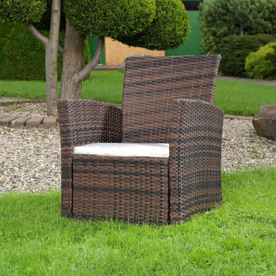Mucola Gartensessel Lounge Sessel aus Poly Rattan Garten Terrassen Sessel  Gartenstuhl Braun Stuhl Polyrattan Rattanstuhl Hochlehner Gartensessel  (Stück), Schraub-Ausgleich-Standfüße