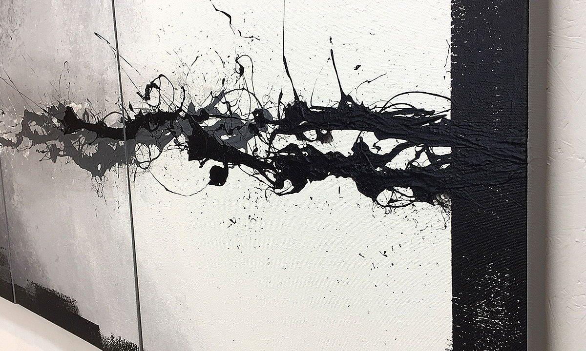 WandbilderXXL Gemälde Switched Black 190 x 70 cm, Abstraktes Gemälde, handgemaltes Unikat