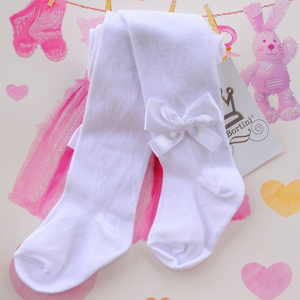 La Bortini Strumpfhose Strumpfhose in Weiß mit Schleifen Baby Kinder Strumpfhosen für Taufe elastisch, weich, 44 50 56 62 68 74 80 86 92 98 104 110