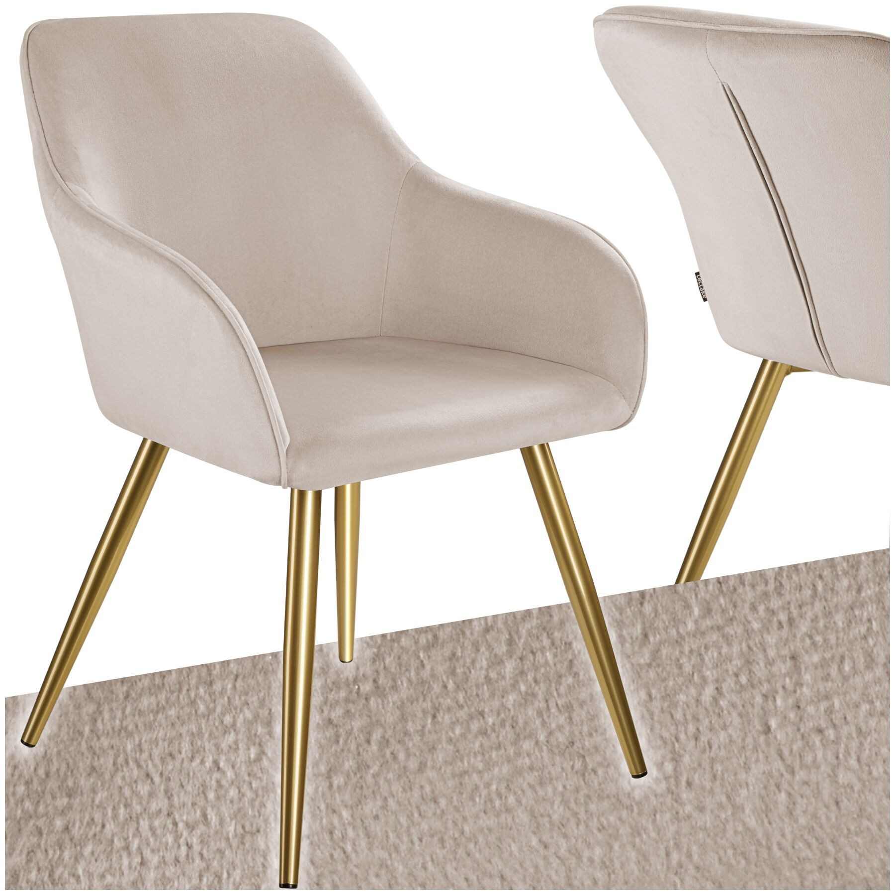 tectake Esszimmerstuhl Küchenstuhl gepolstert, in Leinenoptik, 58 x 62 x 82 cm (Polsterstuhl Marilyn in taupe/gold, 1 St), durchgehende Lehne, schwarze Stahlbeine, bodenschonend