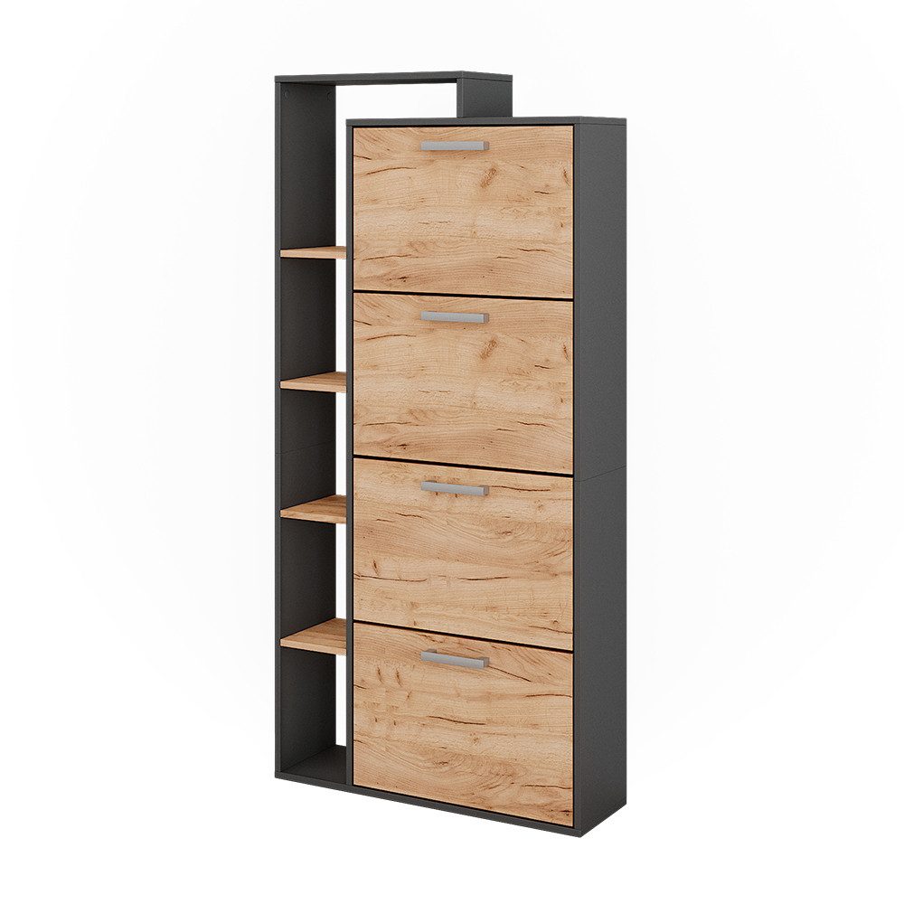 Vicco Schuhkipper Orlando, Goldkraft Eiche/Anthrazit, 80 x 166.1 cm mit 4 Fächern