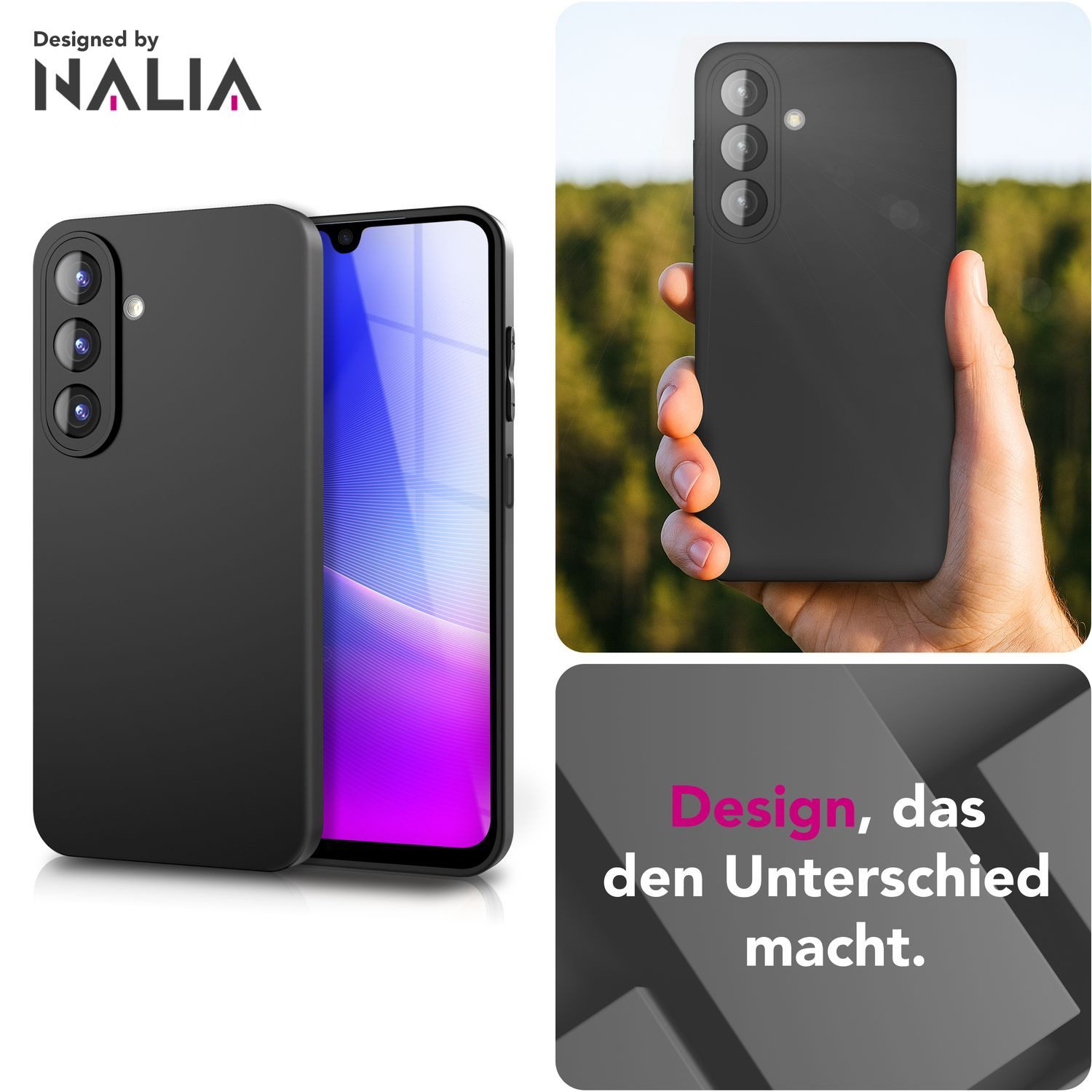 Nalia Smartphone-Hülle Samsung Galaxy A26 17 cm (6,7 Zoll), Blackout Look / 1,28mm Dünn / Staubschutz Kappen / Mattes TPU Silikon – Bild 4 von 5