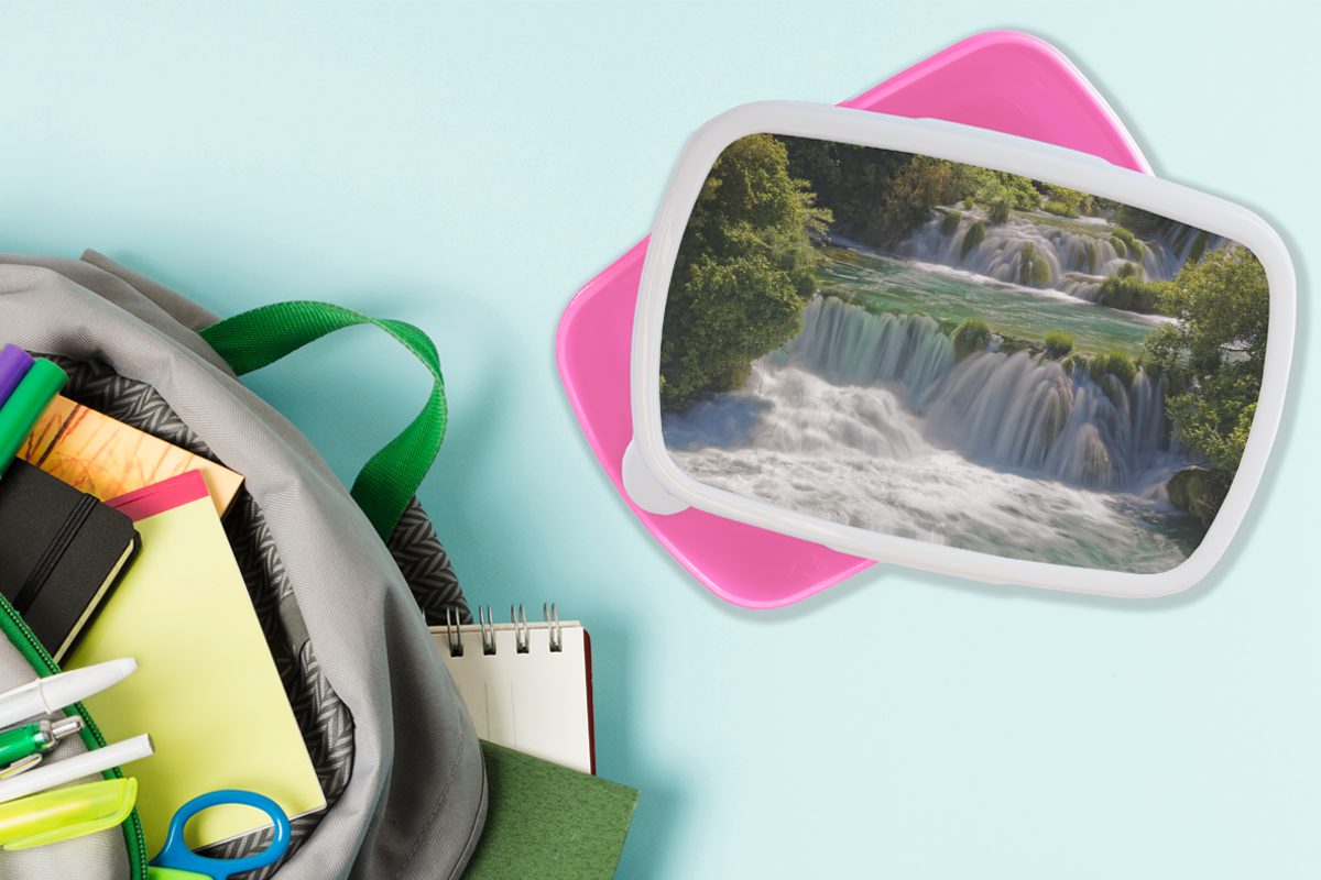 Tosende in Snackbox, rosa Kroatien, Krka-Nationalparks Mädchen, Erwachsene, Flüssen des in Kunststoff, Kunststoff Brotdose den MuchoWow Lunchbox Kinder, (2-tlg), für Brotbox Wasserfälle