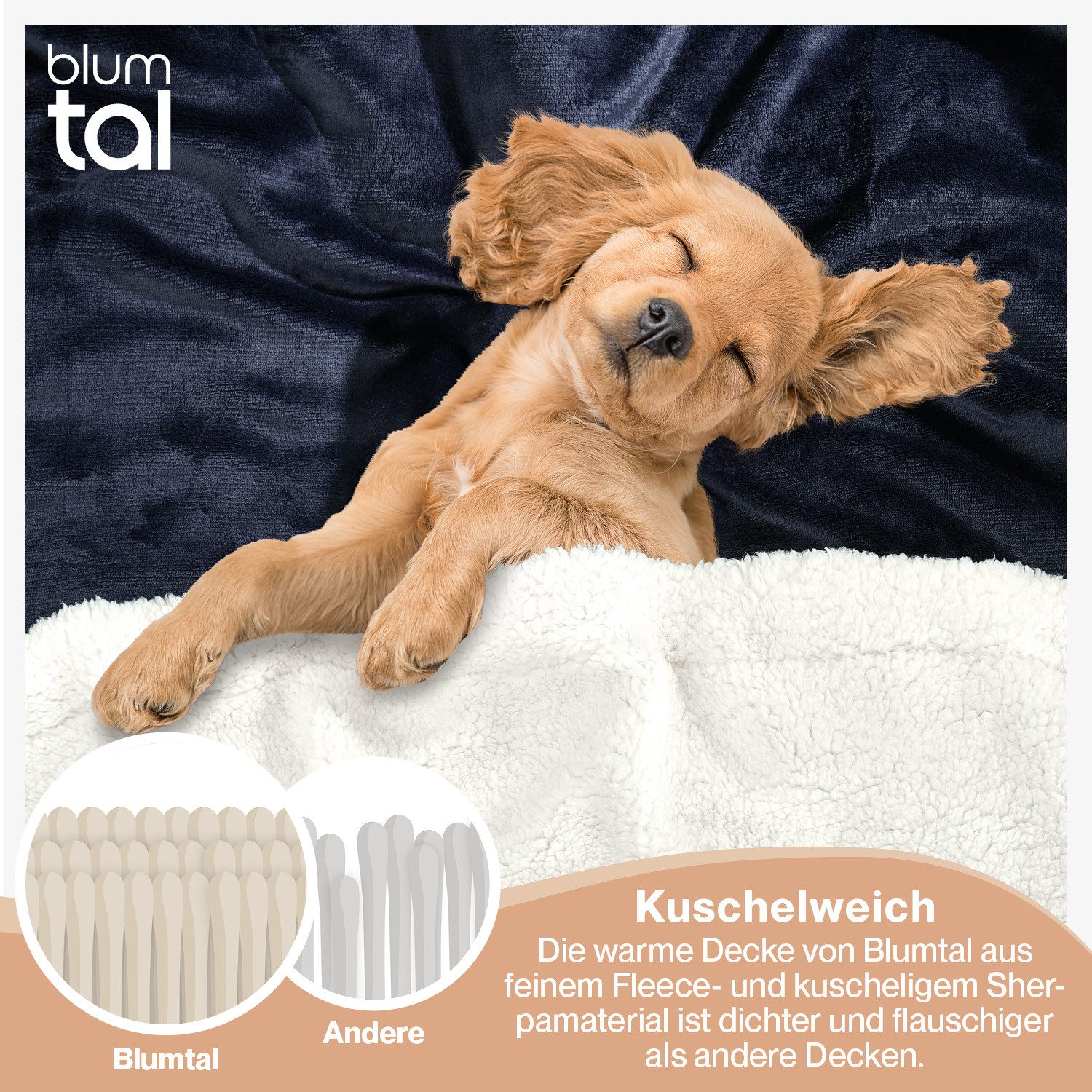 Wohndecke Premium Sherpa Kuscheldecke, Oeko-TEX Zertifiziert, Blumtal, Sofa Decke mit Dicker Sherpa-Innenseite, extra dick & wärmend – Bild 4 von 5