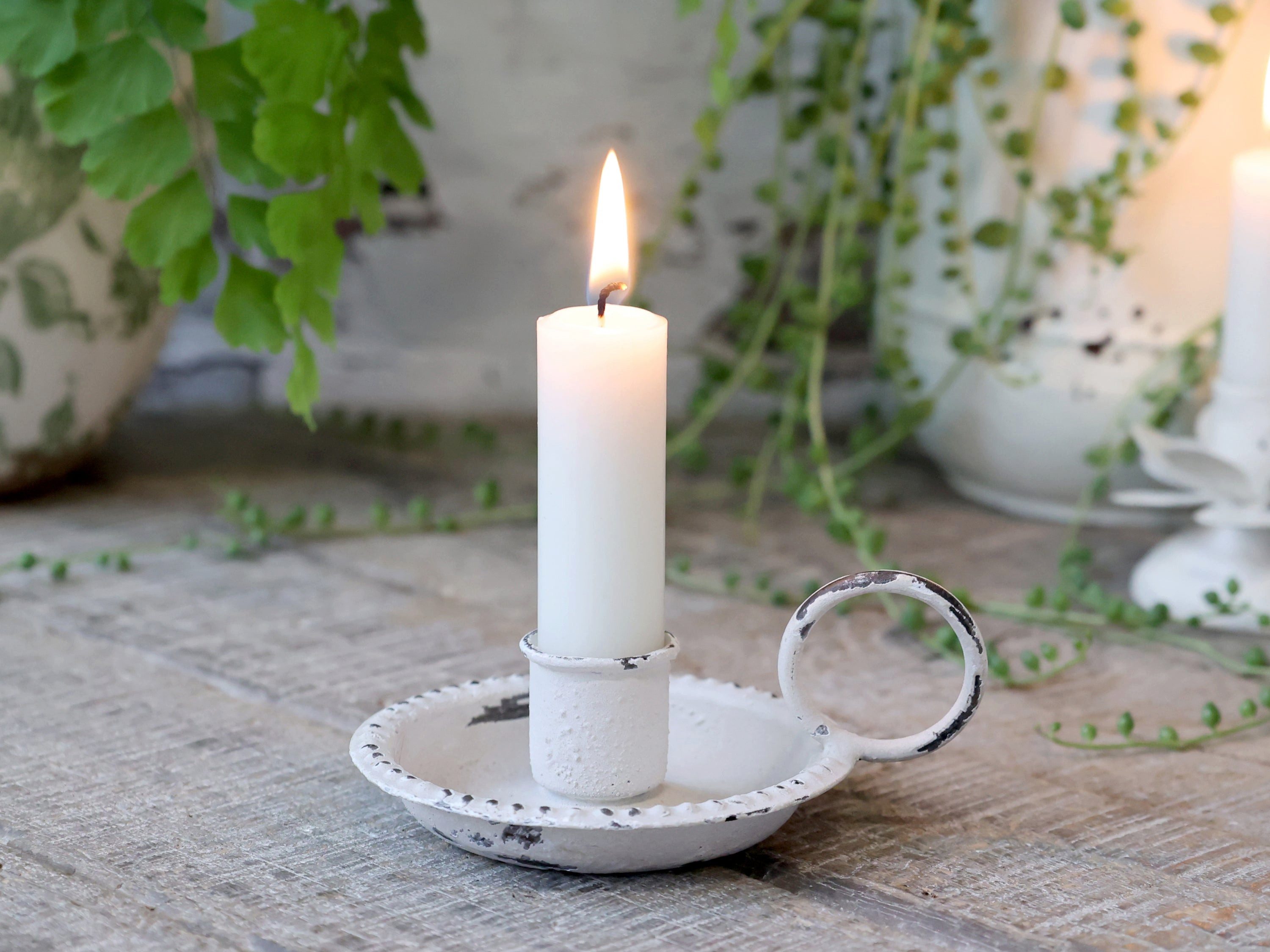 Chic Antique Kerzenständer Chic Antique Kammerleuchter mit Perlkante Antique Creme
