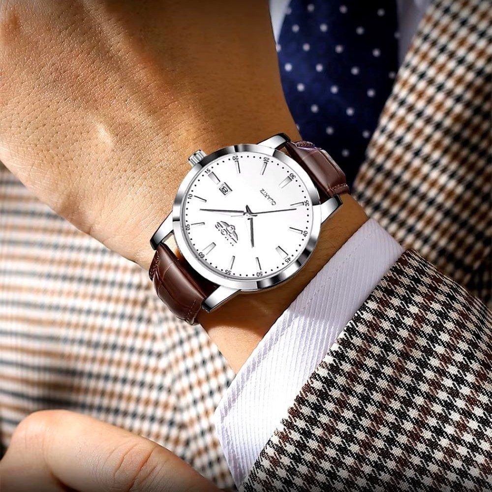 Tidy Quarzuhr Lige 89143 Herrenuhr Quarz Zifferblatt Weiß Lederarmband 89143