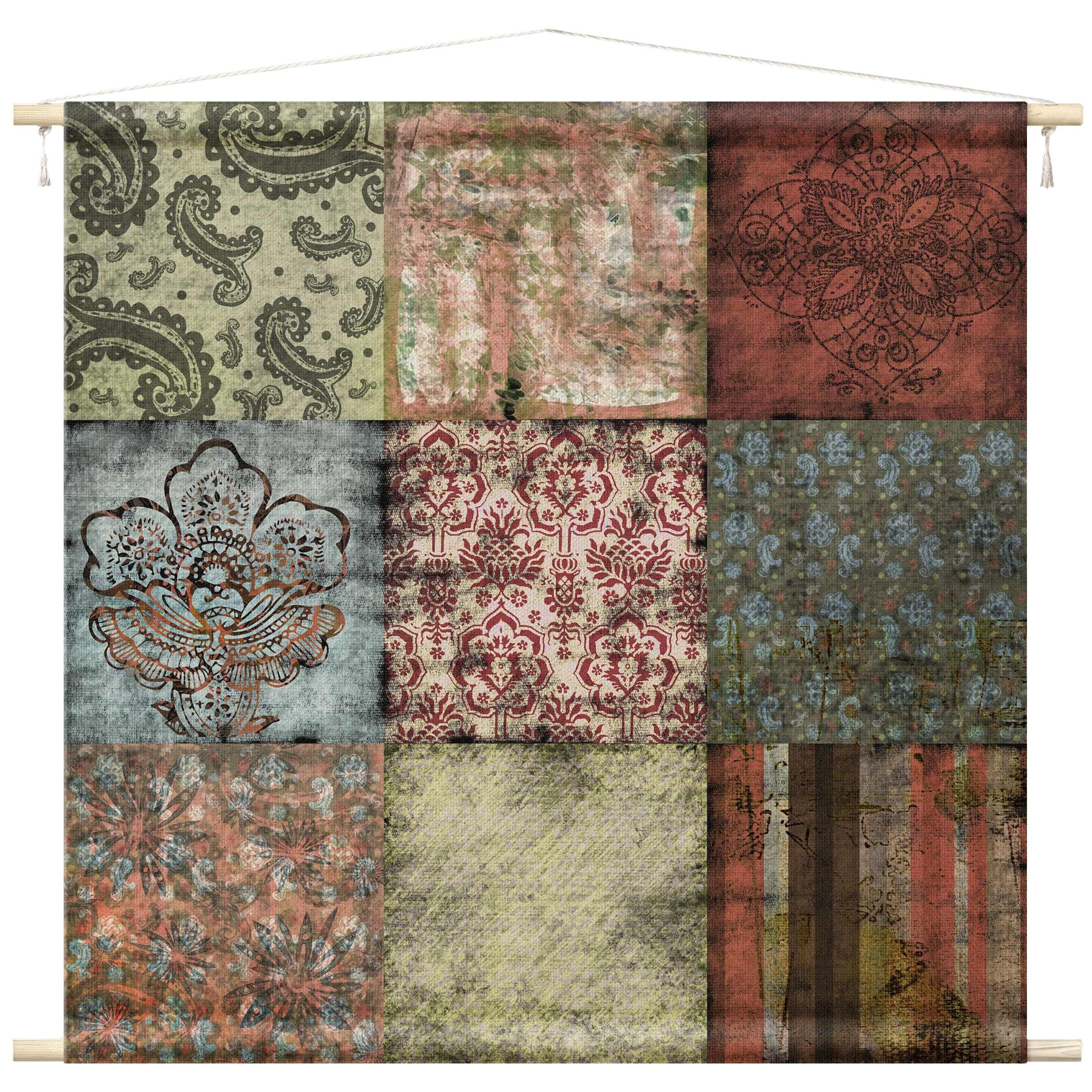 Bilderdepot24 Wandteppich modern Muster Shabby Vintage bunt, quadratisch, Höhe: 2.6 mm, großes Wandbild aus Natur-Baumwolle Wandbehang Stoffbild Tuch Wollseil