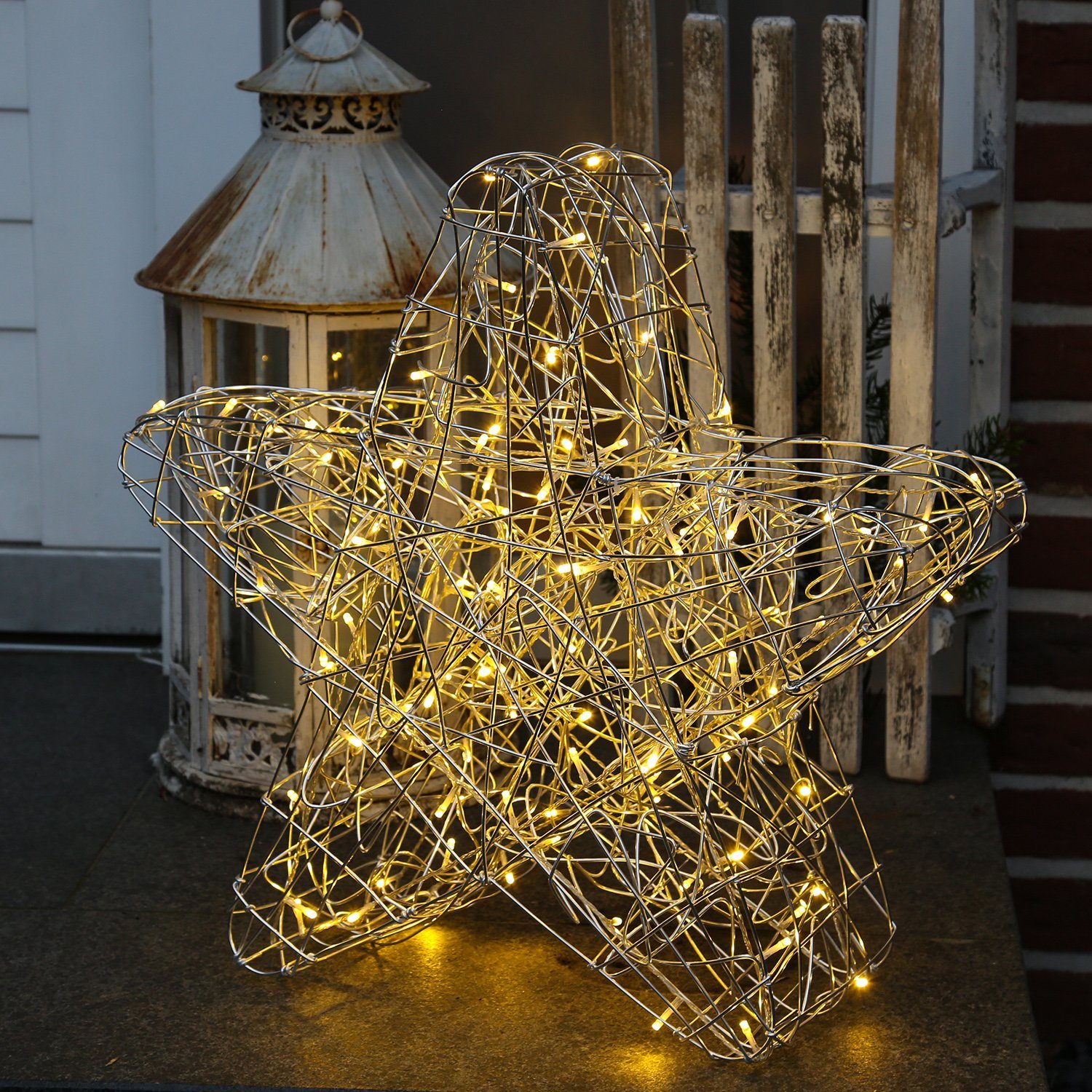 MARELIDA LED-Stern für außen LED Stern Leuchtstern Drahtstern 100 LED 60cm Weihnachtsdeko außen, LED Classic, warmweiß (2100K bis 3000K)