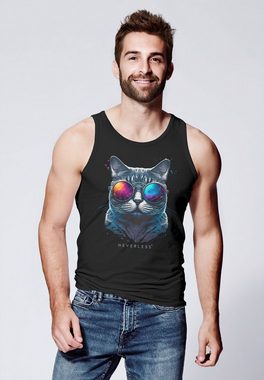 Neverless Tanktop Herren Tank-Top Aufdruck Katze Cat Sommer Style Fashion Streetstyle Mu mit Print