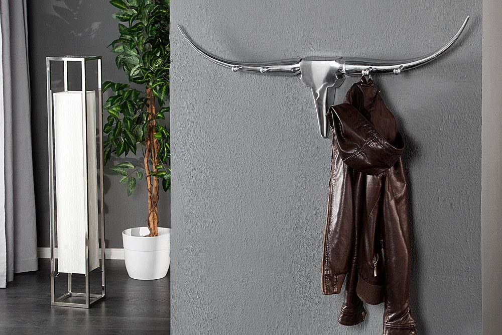 riess-ambiente Wandgarderobe BULL 100cm silber, Metall · Stierkopf · Modern Design · Garderobe · Wanddekoration