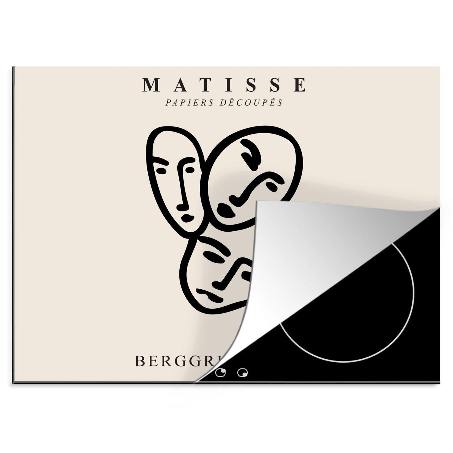 MuchoWow Herdblende-/Abdeckplatte Matisse - Gesicht - Porträt - Schwarz, Vinyl, (1 tlg), 60x52 cm, Mobile Arbeitsfläche nutzbar, Ceranfeldabdeckung