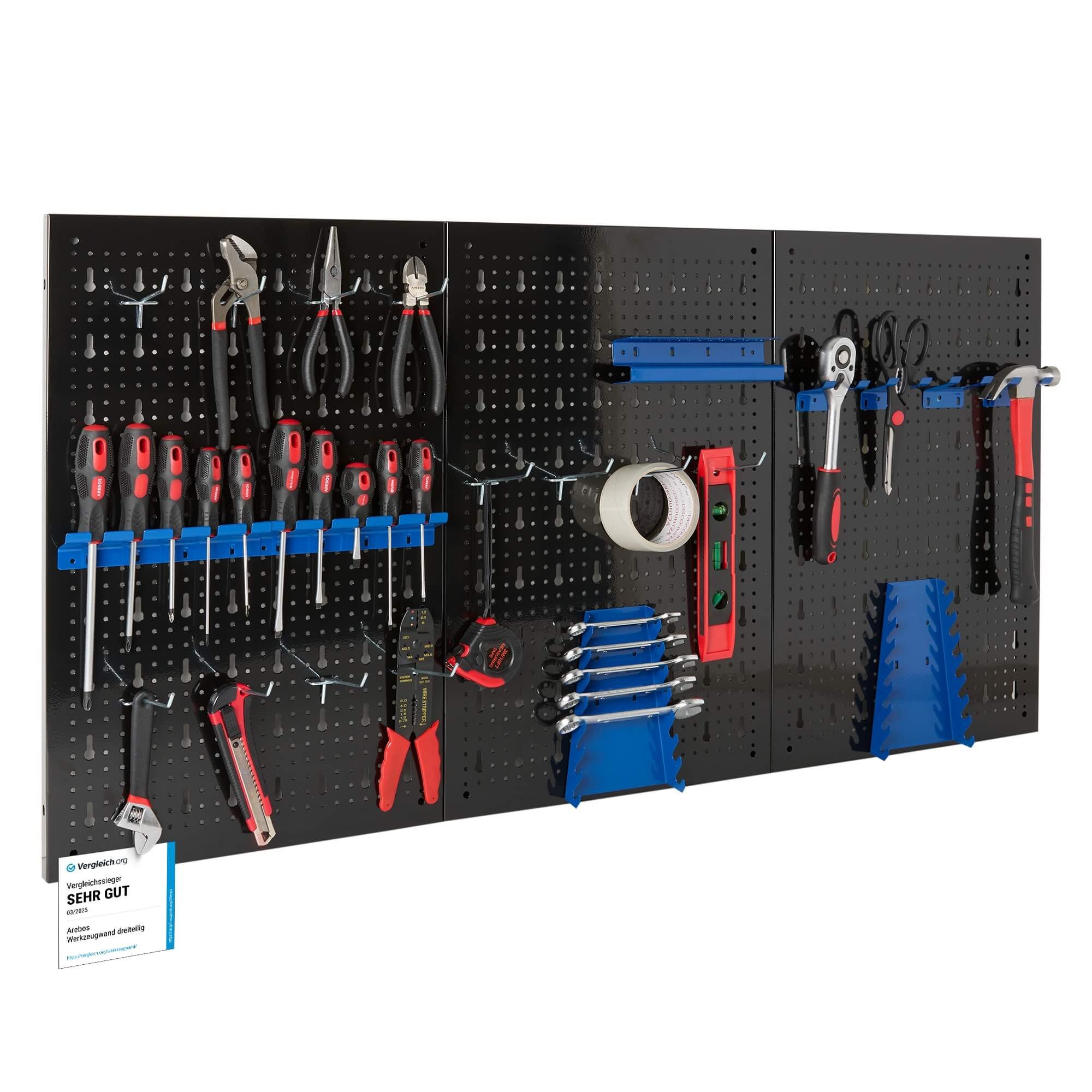 Arebos Lochwand 3-teilige Инструментwand Hakenset stabil & montagefreundlich, 3 Stk., mit 8 Haken, (17-tlg), sorgt für Ordnung in Werkstatt, Garage oder Keller