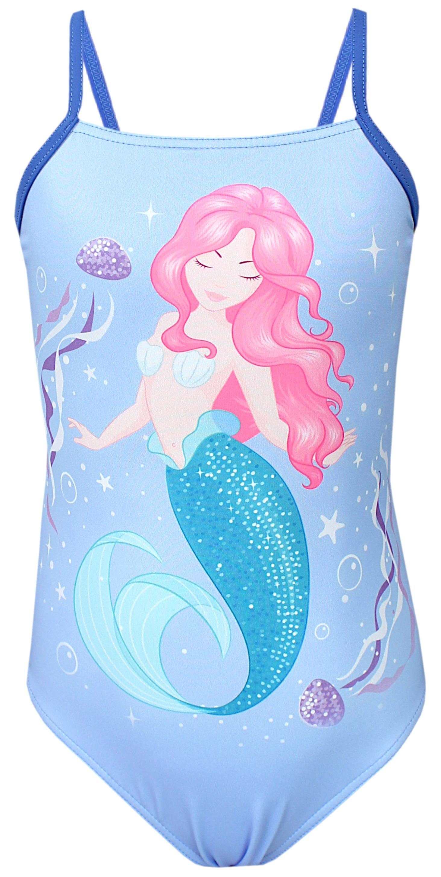 Badeanzug Aquarti Spaghettiträgern Badeanzug mit Blau/Pink/Türkis Wasser Meerjungfrau im Aquarti Streifen Mädchen