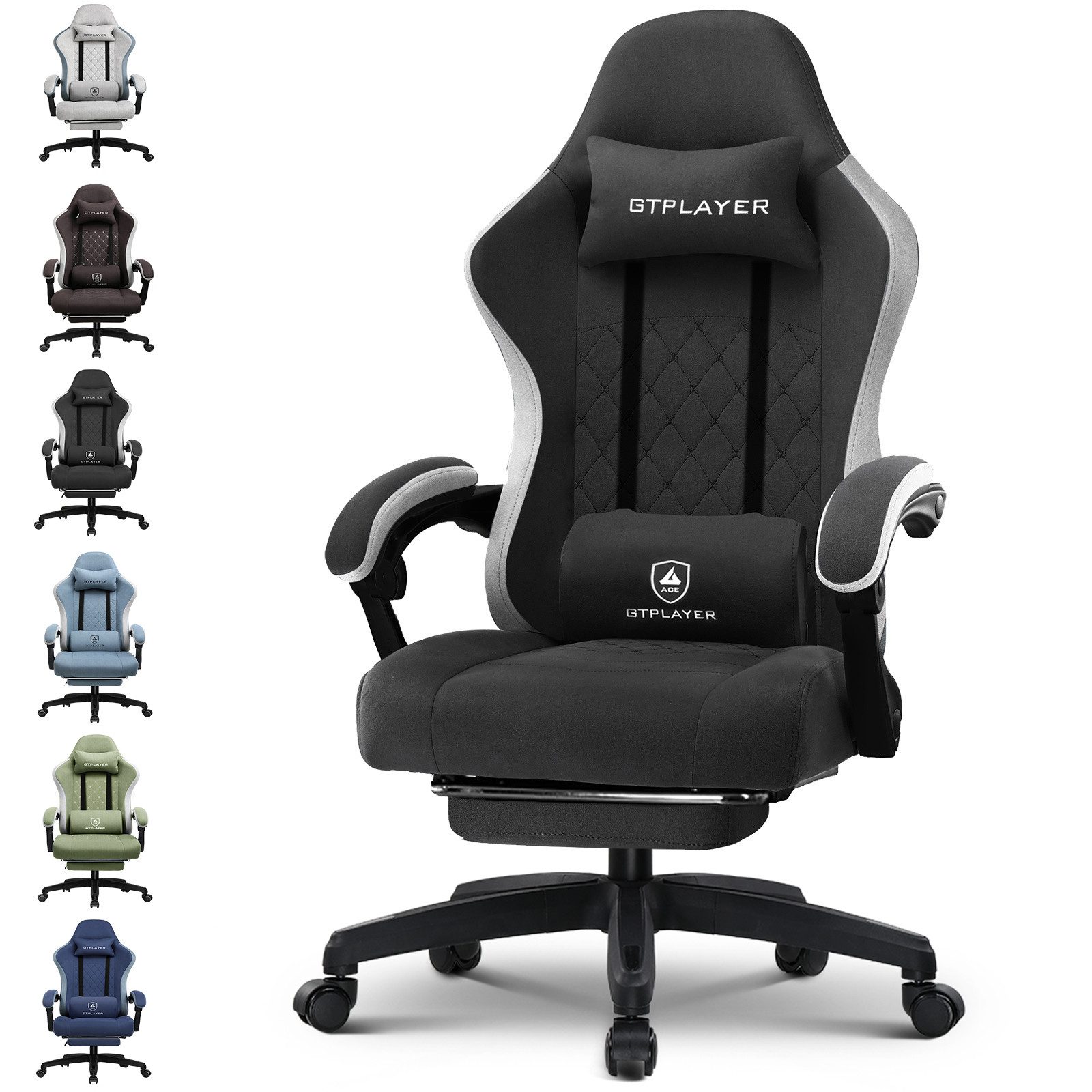 GTPLAYER Gaming-Stuhl Ergonomischer Gaming Sessel Schreibtischstuhl mit Stoffoberfläche (Pacekung), Federsitzkissen mit Fußstütze