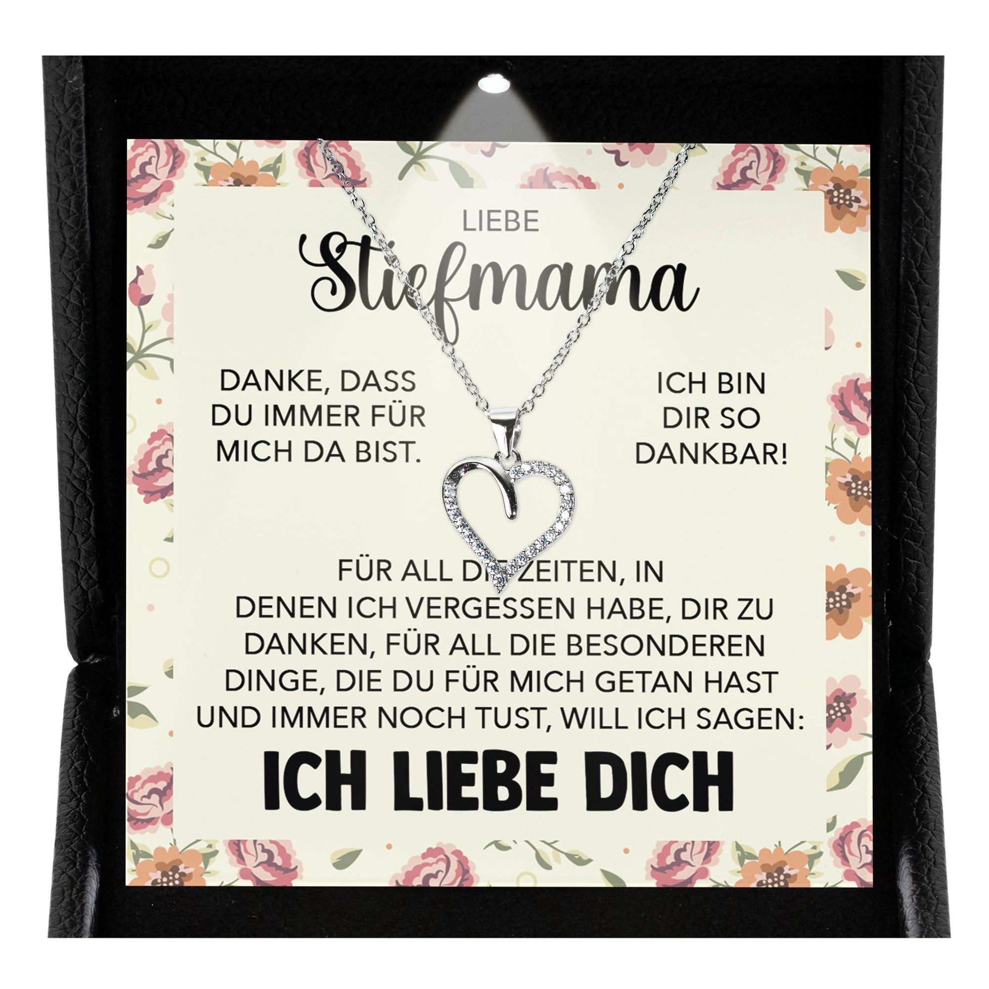 Schmuckset Stiefmutter Geschenk Muttertag Bonus-Mama Herz Halskette Geburtstag