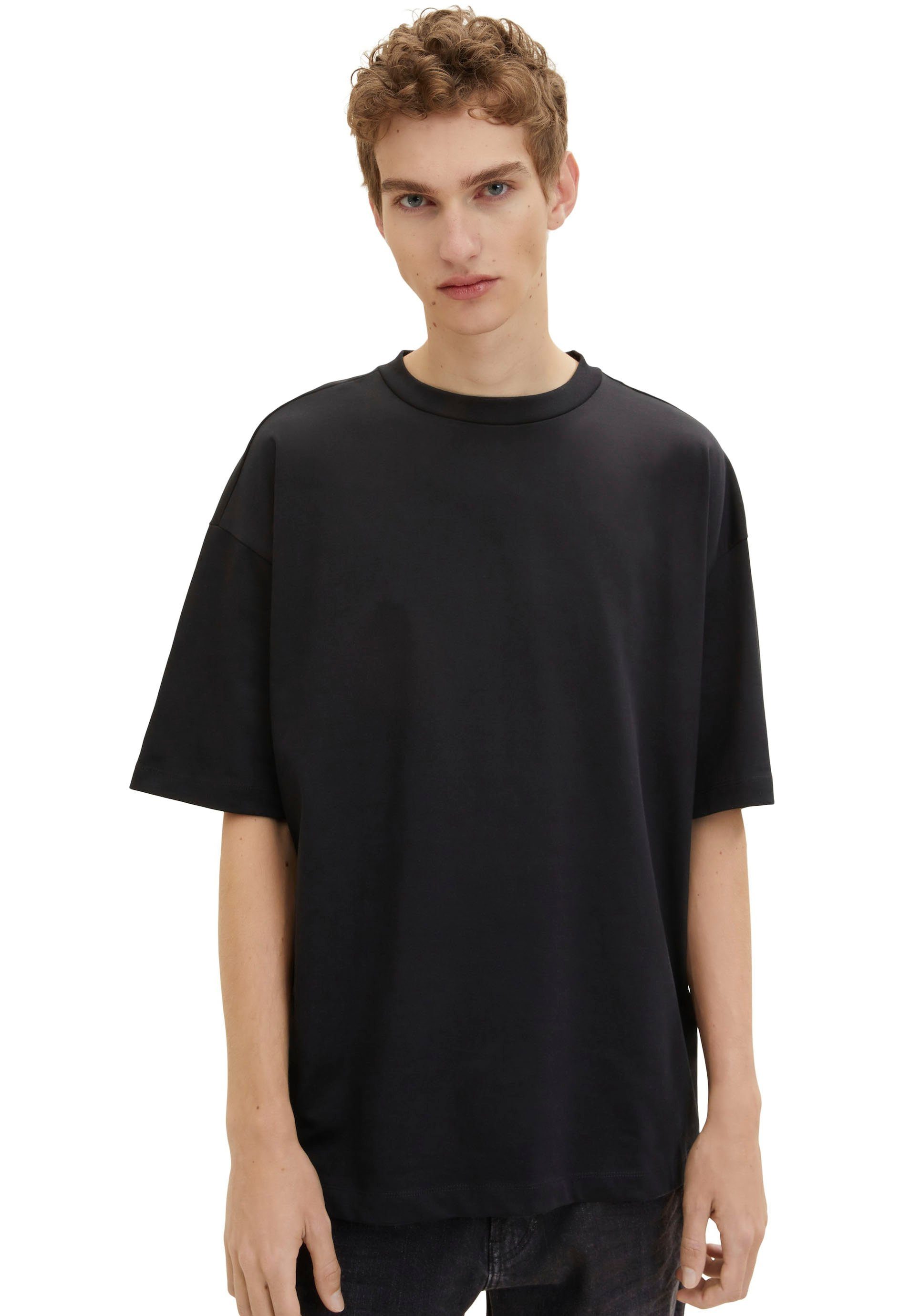 schwarz TOM Denim Oversize-Shirt TAILOR mit Rundhalsausschnitt