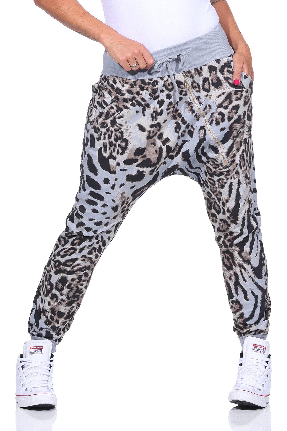 Mississhop Boyfriend-Hose Leo Print Tierprint Boyfriendhose Reißverschluss