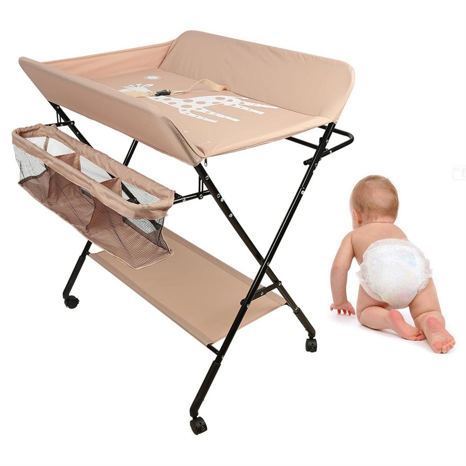LuxusKollektion Wickelkommode Wickeltisch Baby klappbar Rosa-Licht