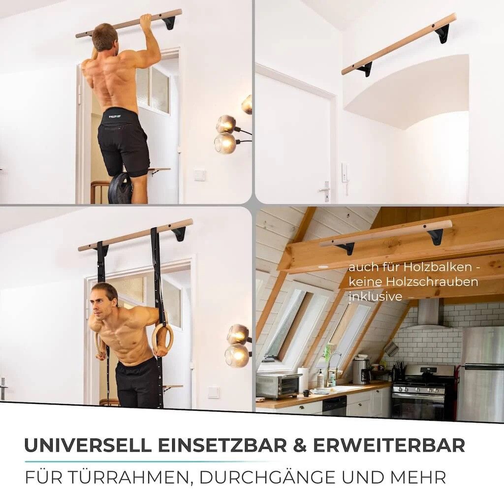 Pullup & Dip Klimmzugstange Holz Klimmzugstange zur Wandmontage über Türrahmen (1-tlg) – Bild 4 von 5