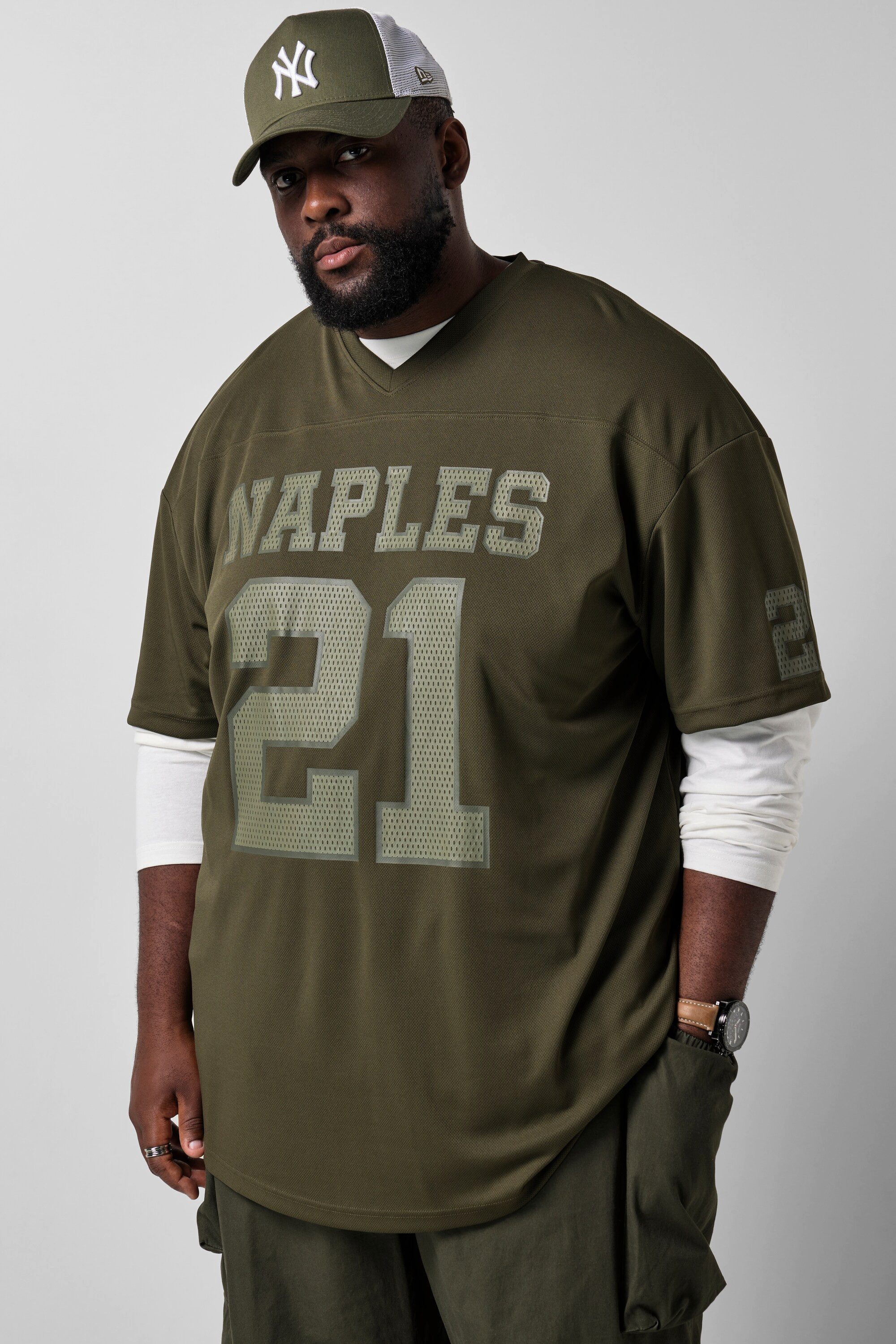 STHUGE T-Shirt T-Shirt Halbarm oversized Mesh Football-Print