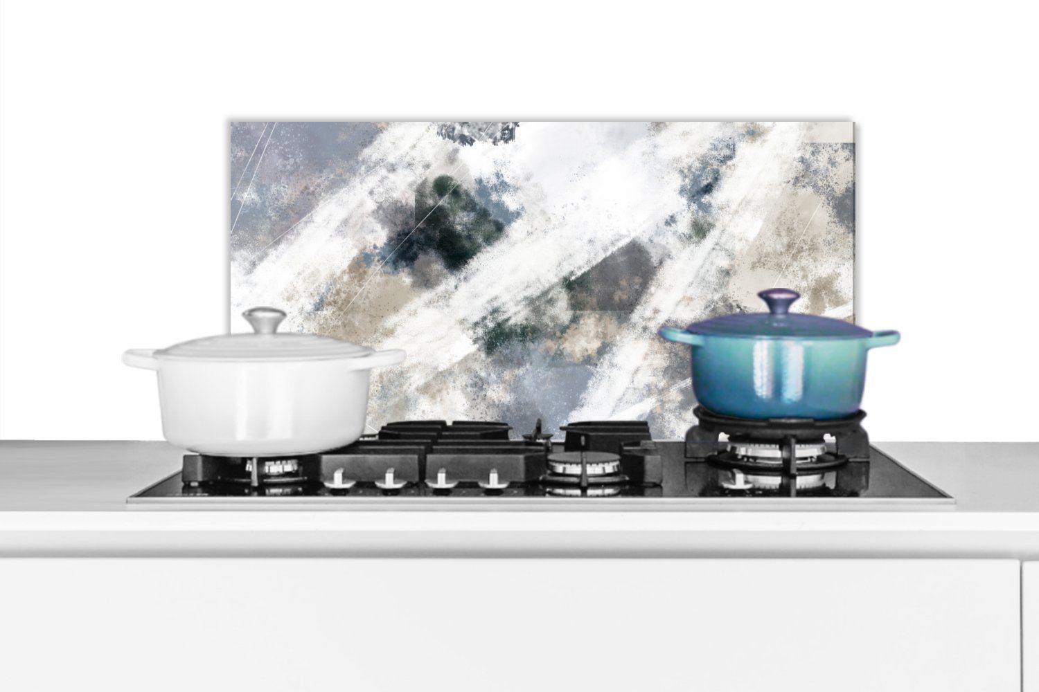 MuchoWow Küchenrückwand Kunst - Muster - Grau - Weiß, (1-tlg), 60x30 cm, Wandschutz, gegen Fett und Schmutzflecken für Küchen