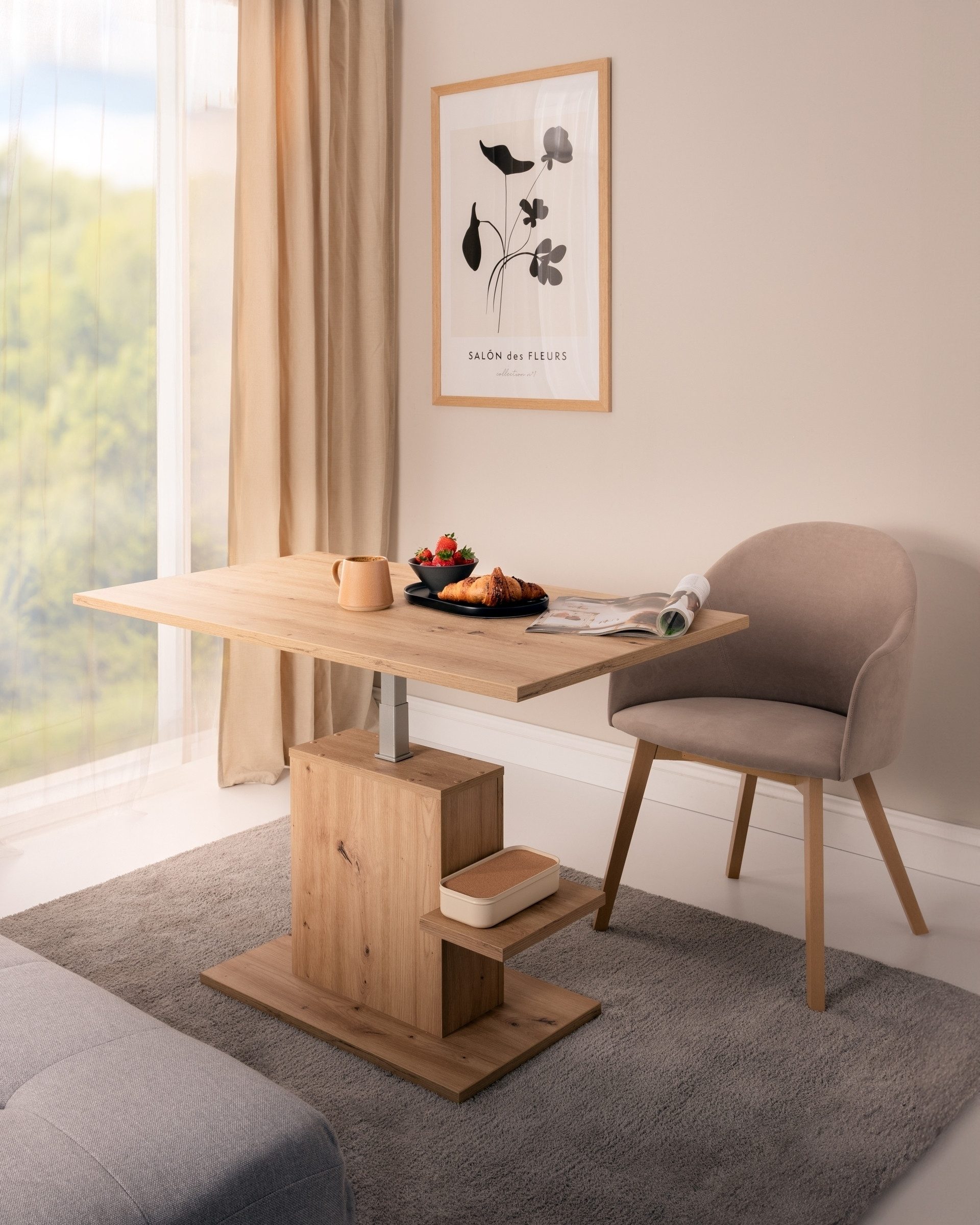 Meble Wójcik Couchtisch höhenverstellbar bis 73cm, Artisan Eiche Dekor - 110x55/73x65cm BxHxT