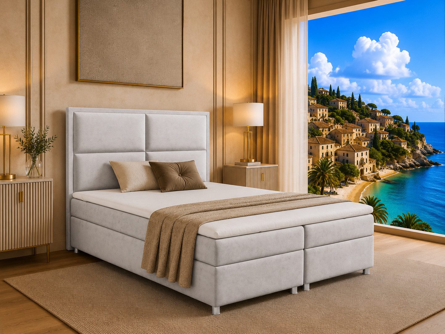 Best for Home Boxspringbett mit Bettkasten Doppelbett mit Stauraum & Topper 7-Zonen Komfort (Polsterbett Doppelbett Boxbett mit gepolstertes Kopfteil, versch. Größen, 140x200 160x200 180x200 200x200 cm), Handwerksqualität