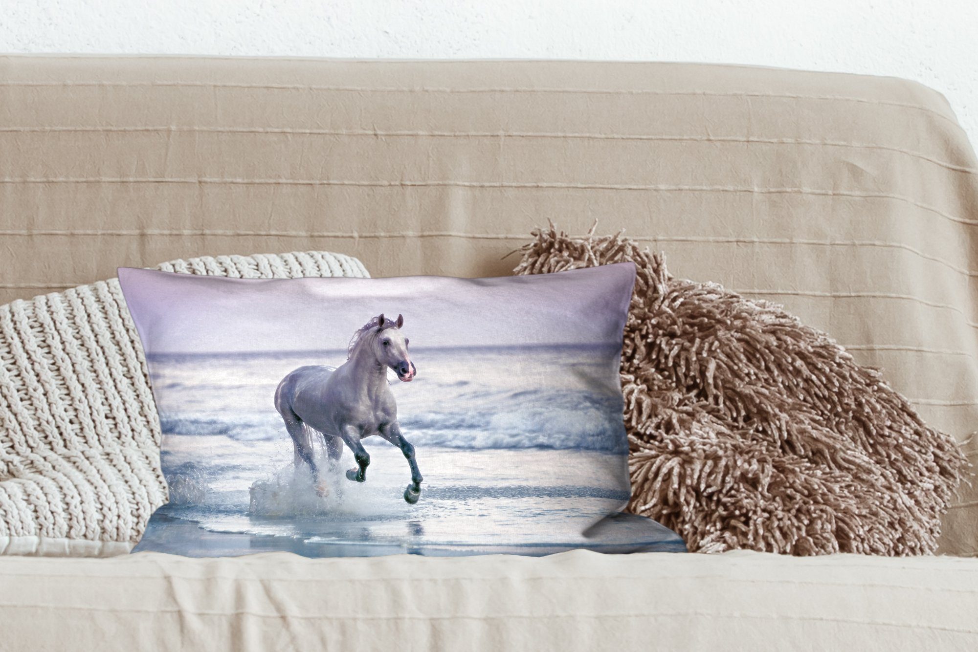 Dekokissen Pferde Meer, Wohzimmer - Dekokissen Dekoration, mit Luft MuchoWow Schlafzimmer Zierkissen, Füllung, -
